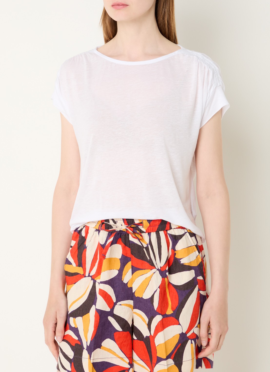 Benetton Semi-transparant T-shirt met ruches - detail 4 wit