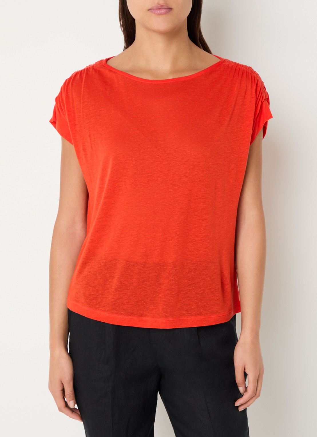 Benetton Semi-transparant T-shirt met ruches - detail 3 oranjerood