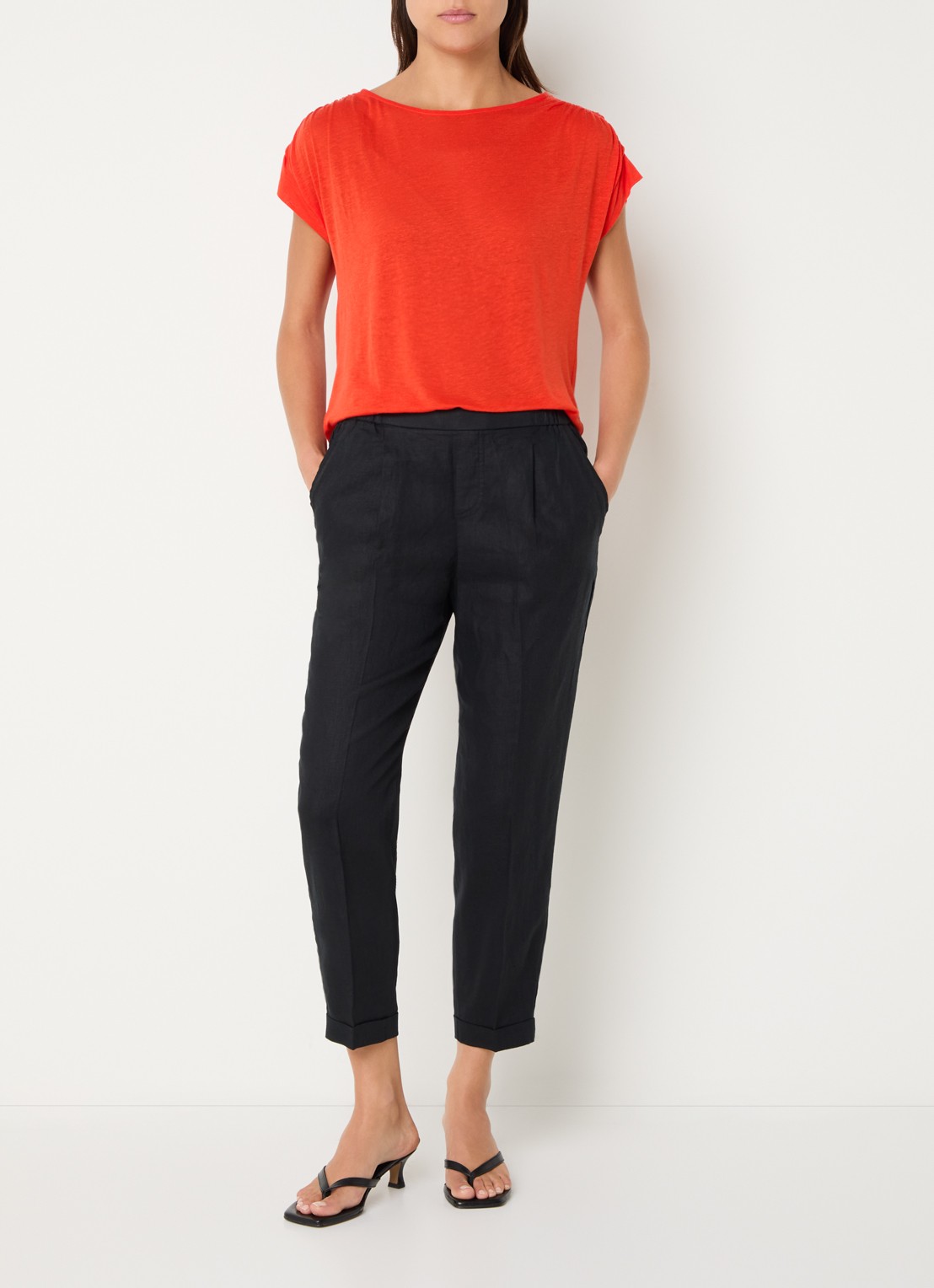 Benetton Semi-transparant T-shirt met ruches - voorkant 2 oranjerood