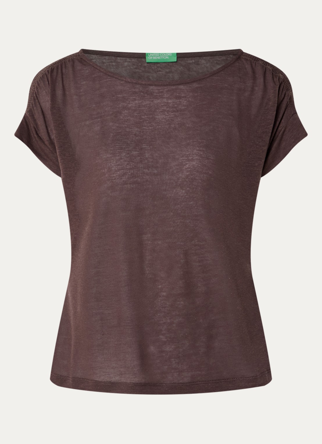 Benetton Semi-transparant T-shirt met ruches - voorkant 2 bruin