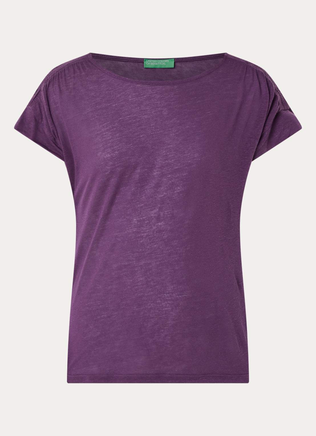 Benetton Semi-transparant T-shirt met ruches - voorkant paars