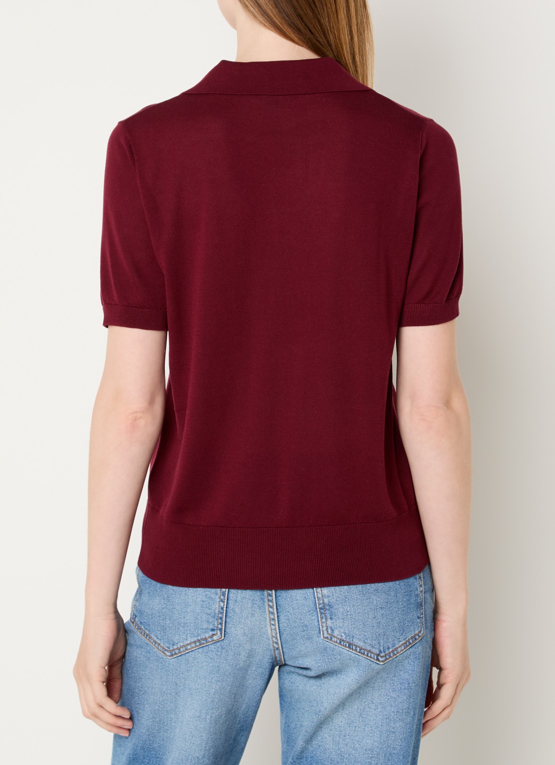 Benetton Semi-transparante polo in zijdeblend met ronde hals - achterkant 4 bordeauxrood
