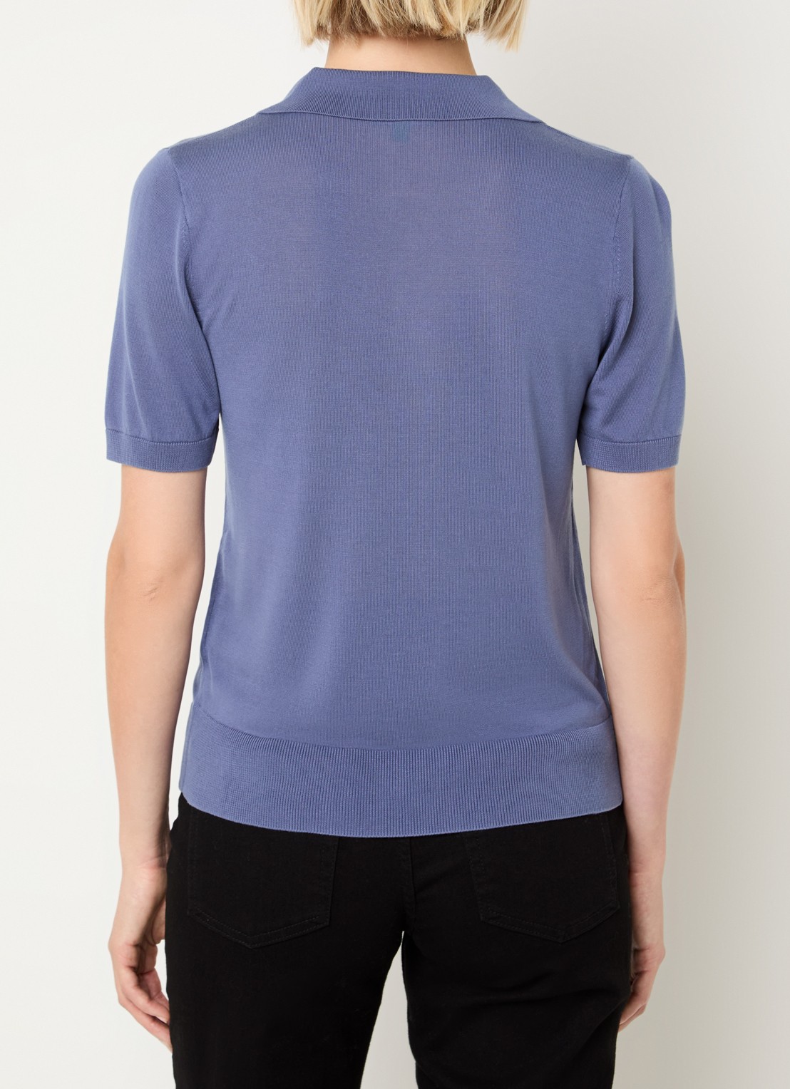 Benetton Semi-transparante polo in zijdeblend met ronde hals - achterkant 2 blauwgrijs