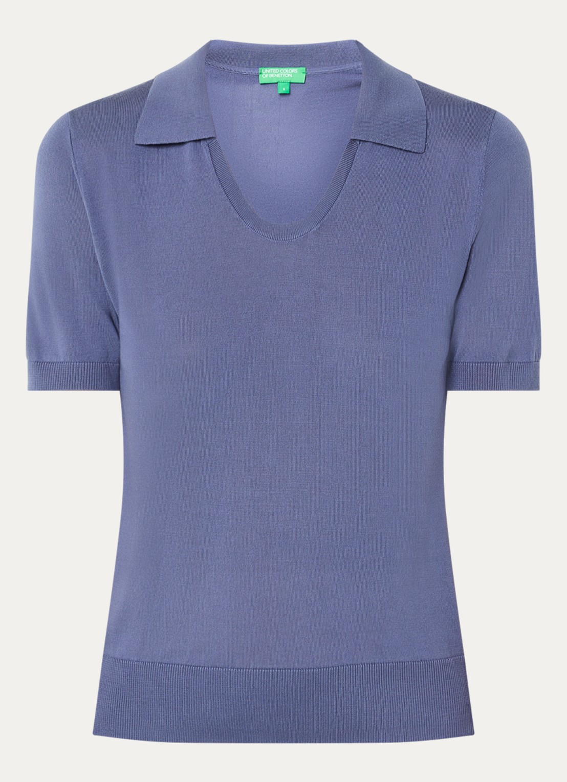 Benetton Semi-transparante polo in zijdeblend met ronde hals - voorkant 3 blauwgrijs