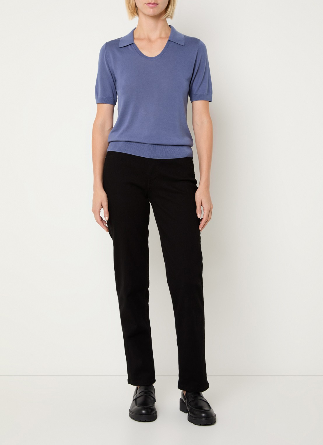Benetton Semi-transparante polo in zijdeblend met ronde hals - voorkant 4 blauwgrijs