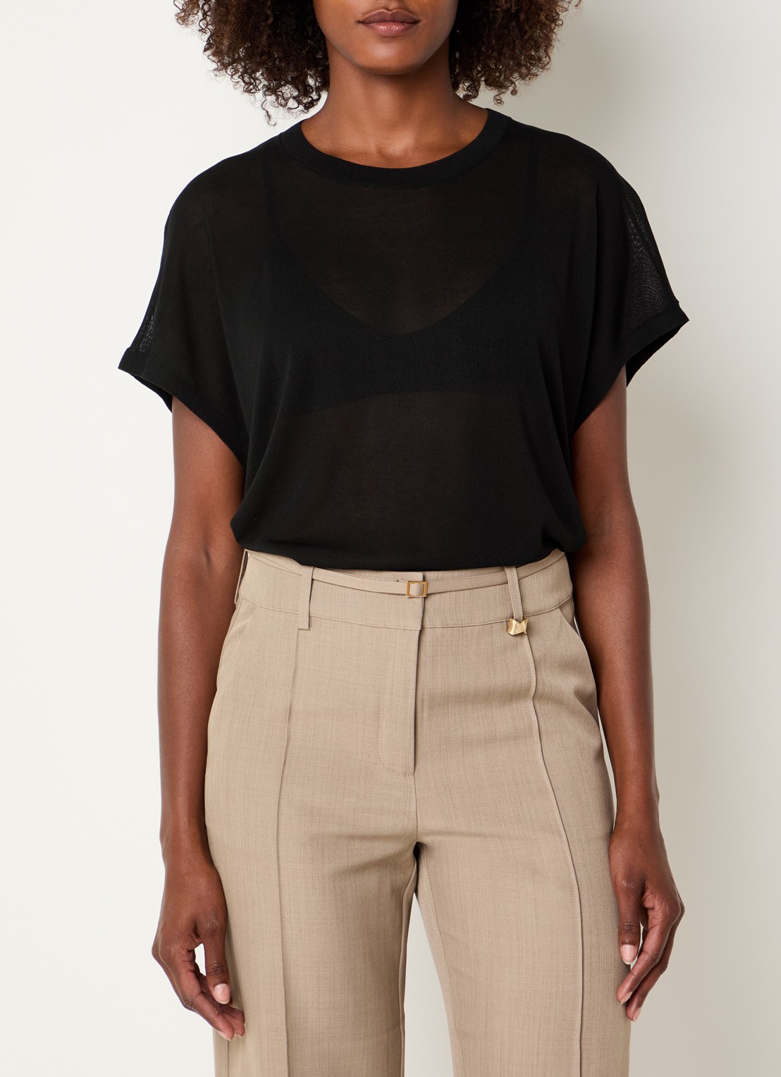 Benetton Semi-transparante top met boothals - detail 2 zwart