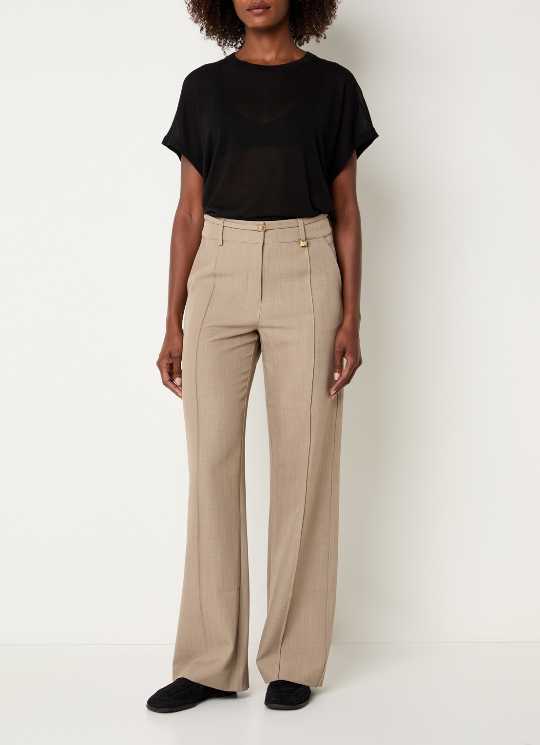 Benetton Semi-transparante top met boothals - voorkant 4 zwart
