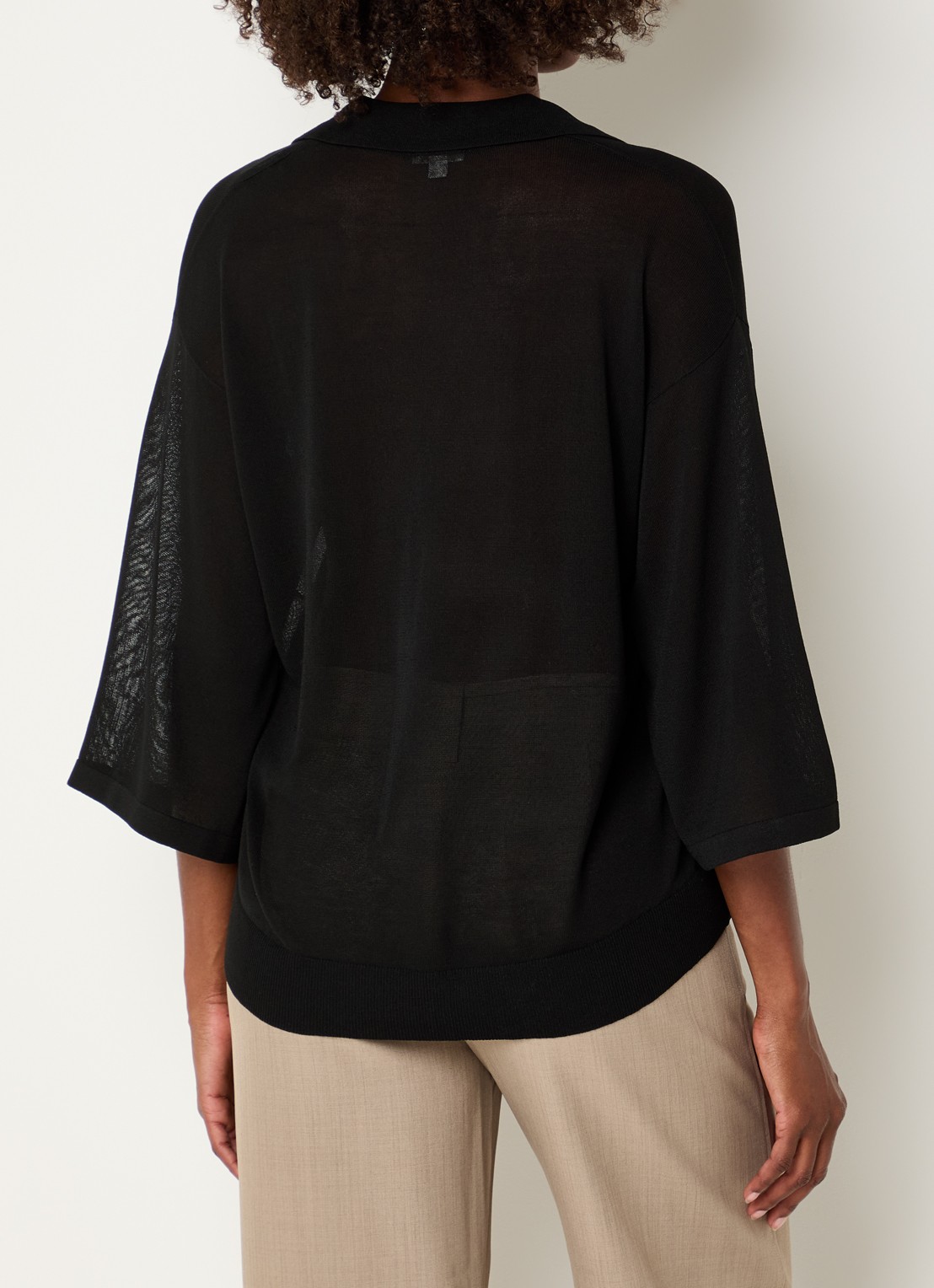 Benetton Semi-transparante top met polokraag - achterkant 4 zwart