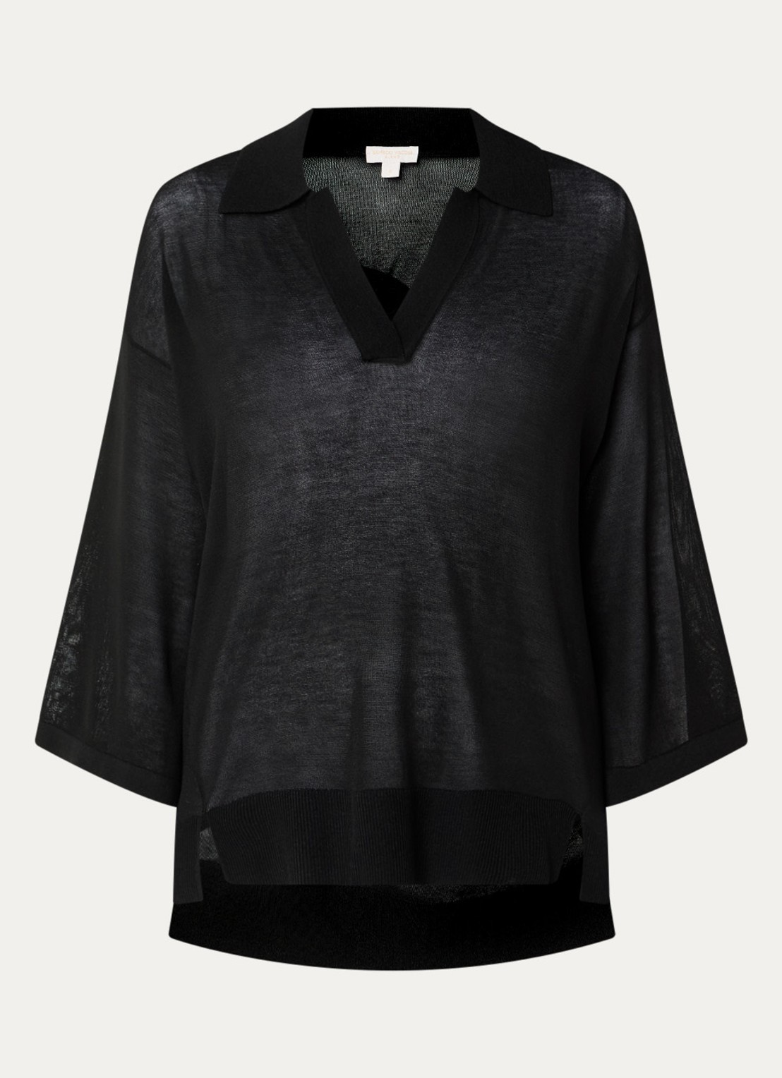 Benetton Semi-transparante top met polokraag - voorkant zwart