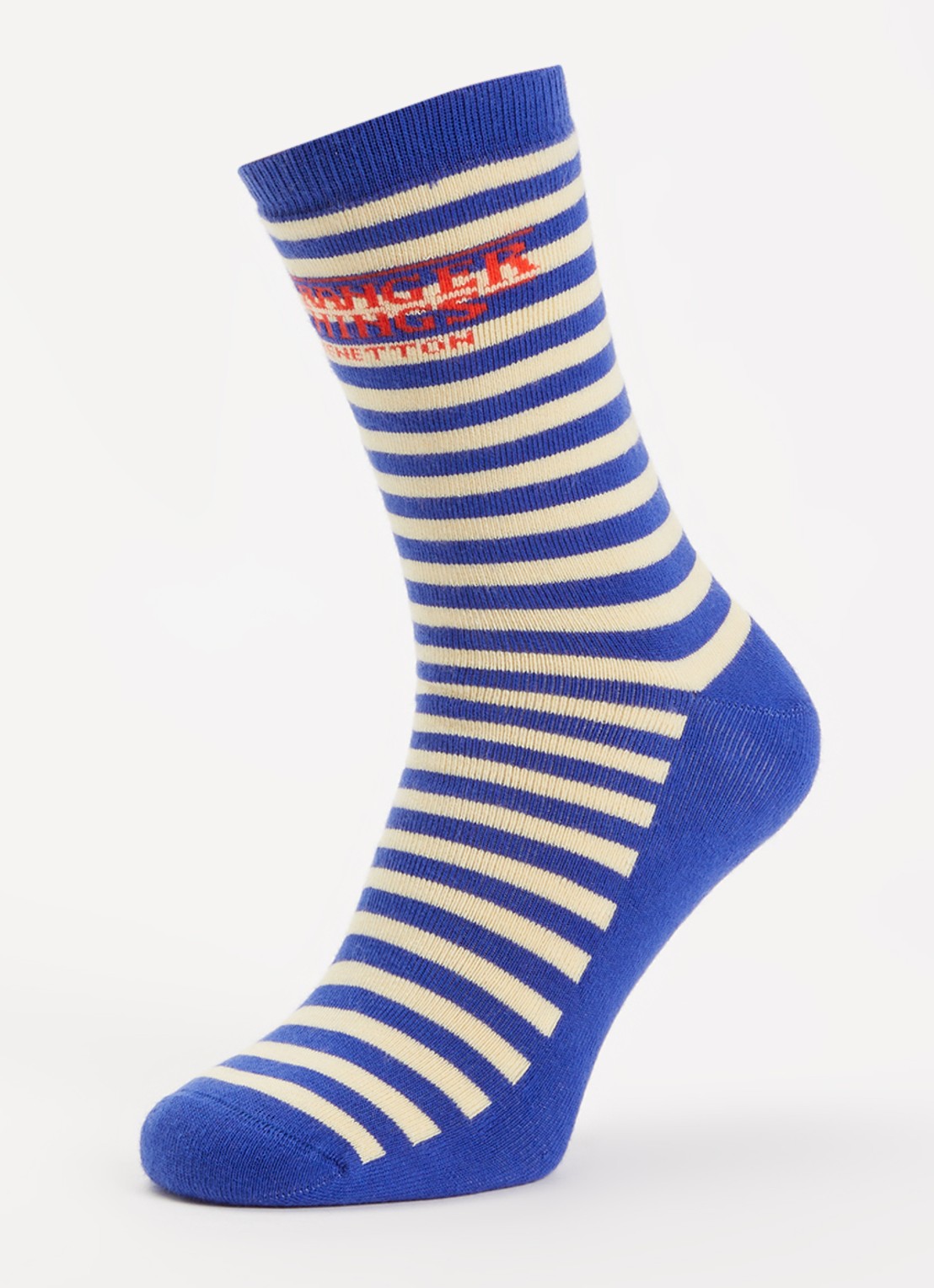 Benetton Stranger Things ribgebreide sokken met streepprint - detail 3 royalblauw