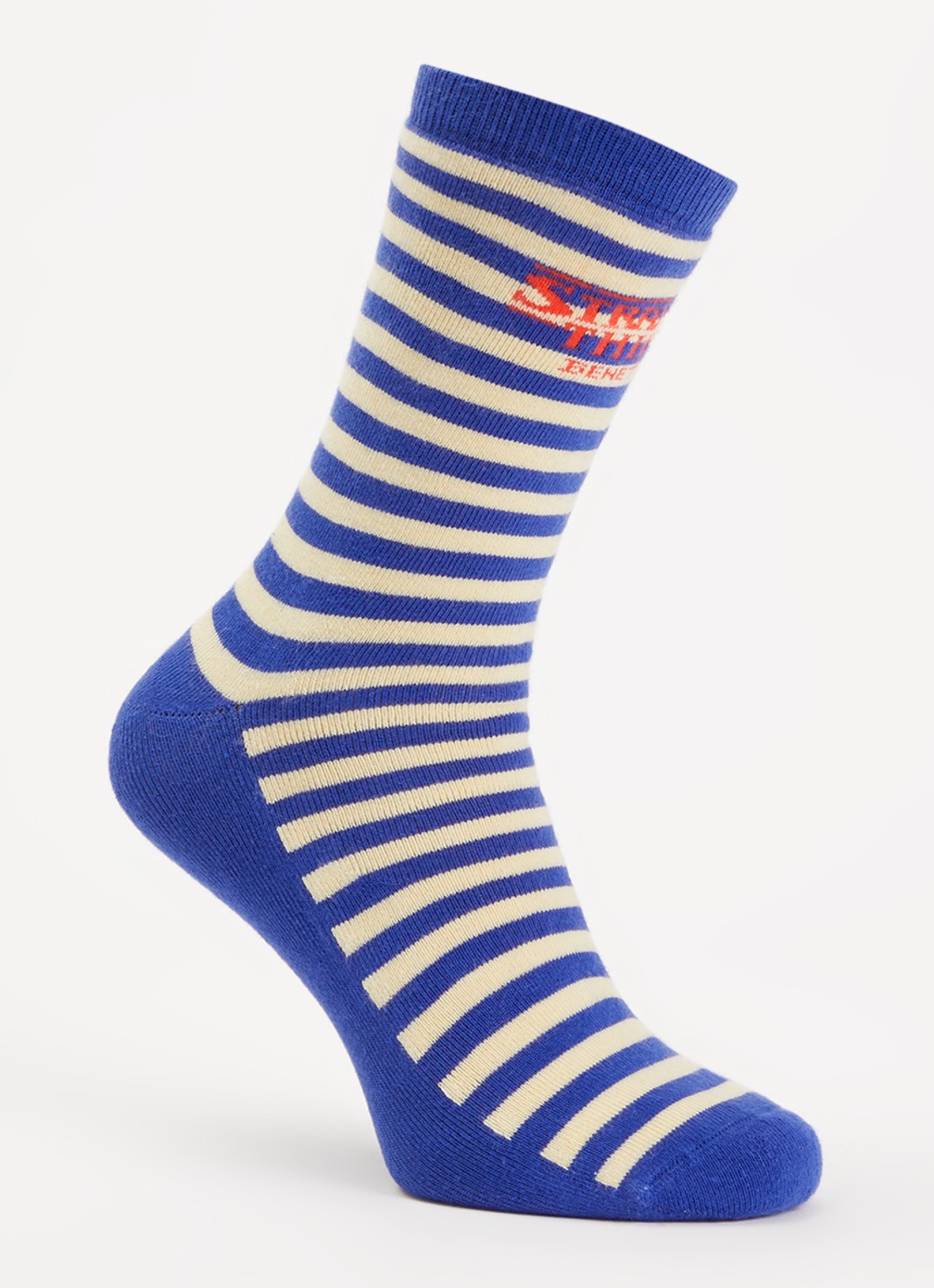 Benetton Stranger Things ribgebreide sokken met streepprint - voorkant royalblauw