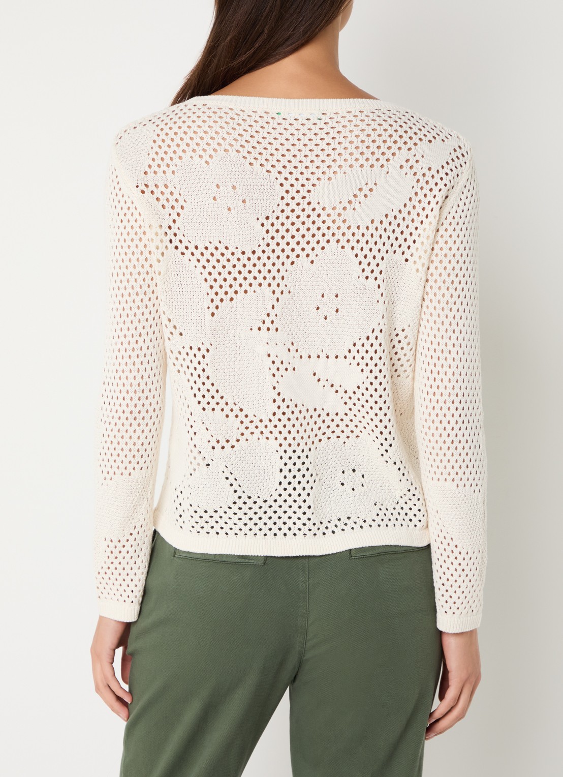 Benetton Sweater met opengewerkt dessin - achterkant 4 creme