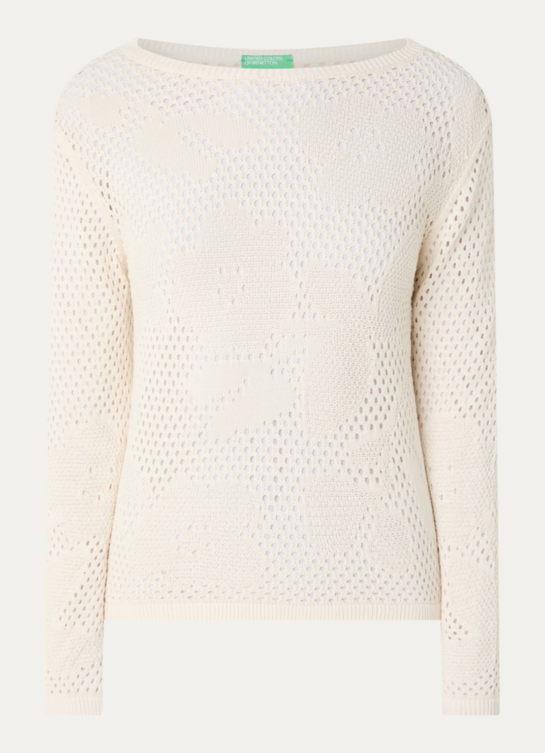 Benetton Sweater met opengewerkt dessin - voorkant creme