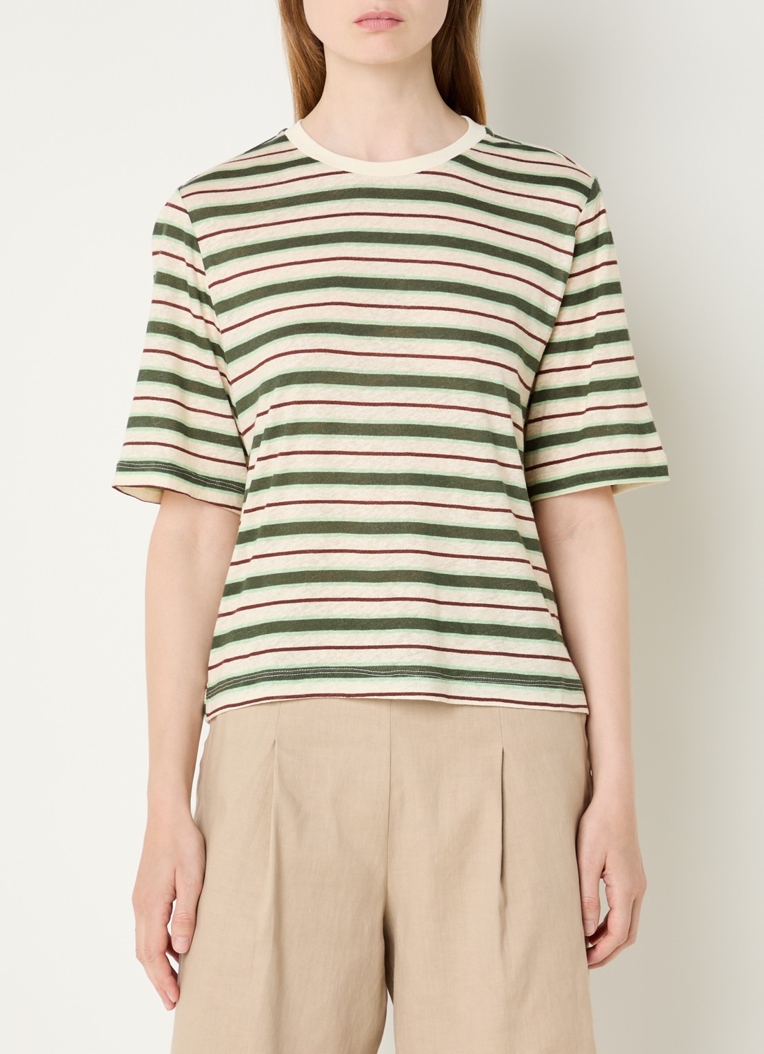 Benetton T-shirt in linnenblend met print - detail creme