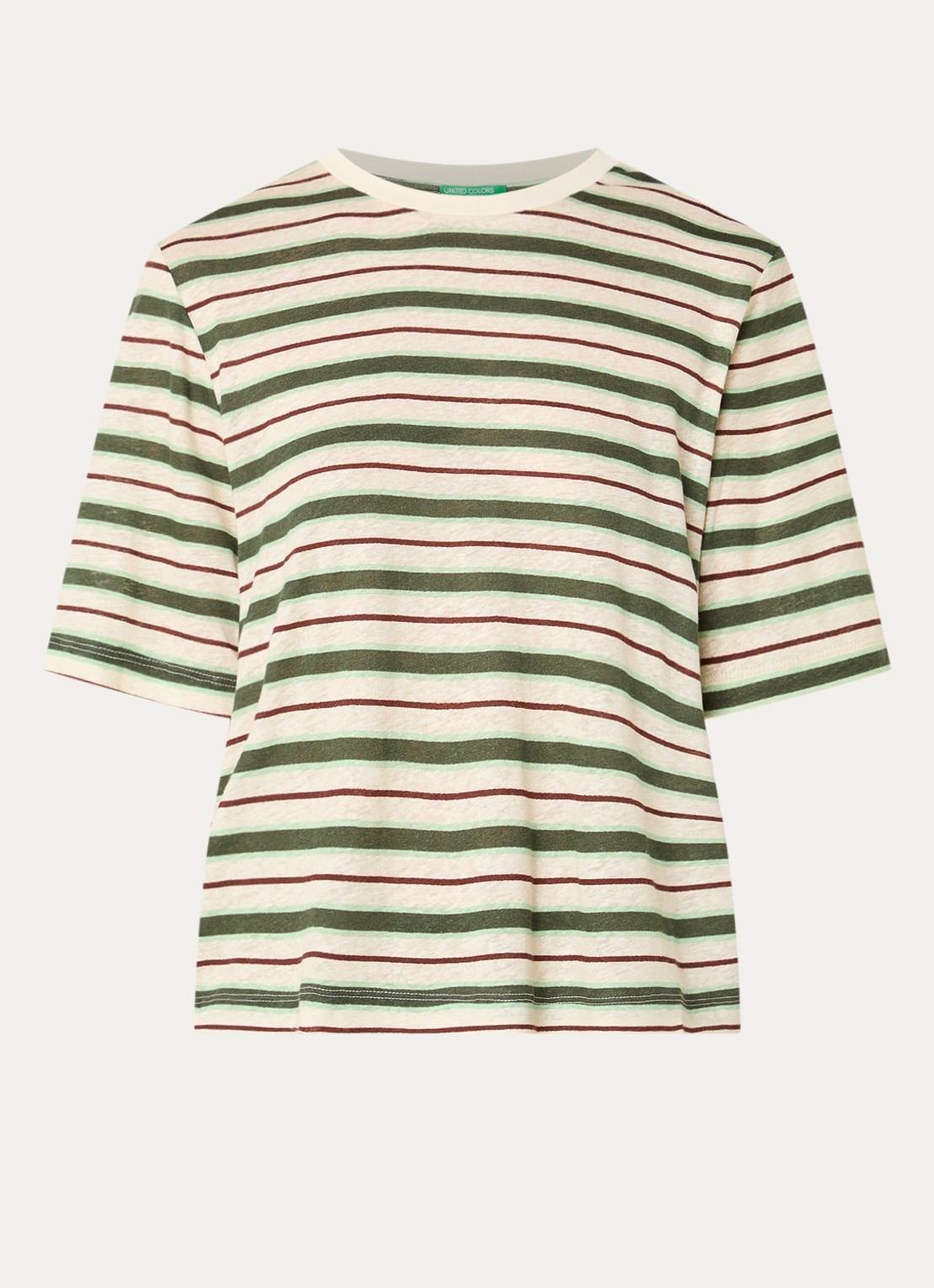Benetton T-shirt in linnenblend met print - voorkant 2 creme
