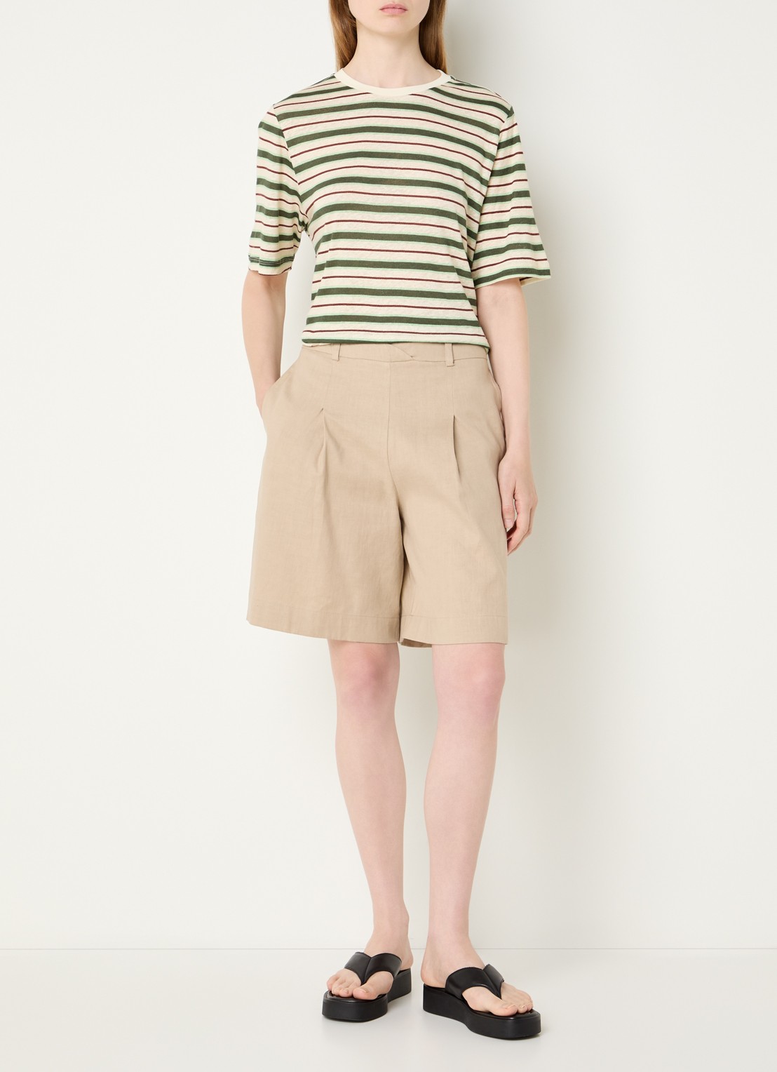 Benetton T-shirt in linnenblend met print - voorkant 3 creme