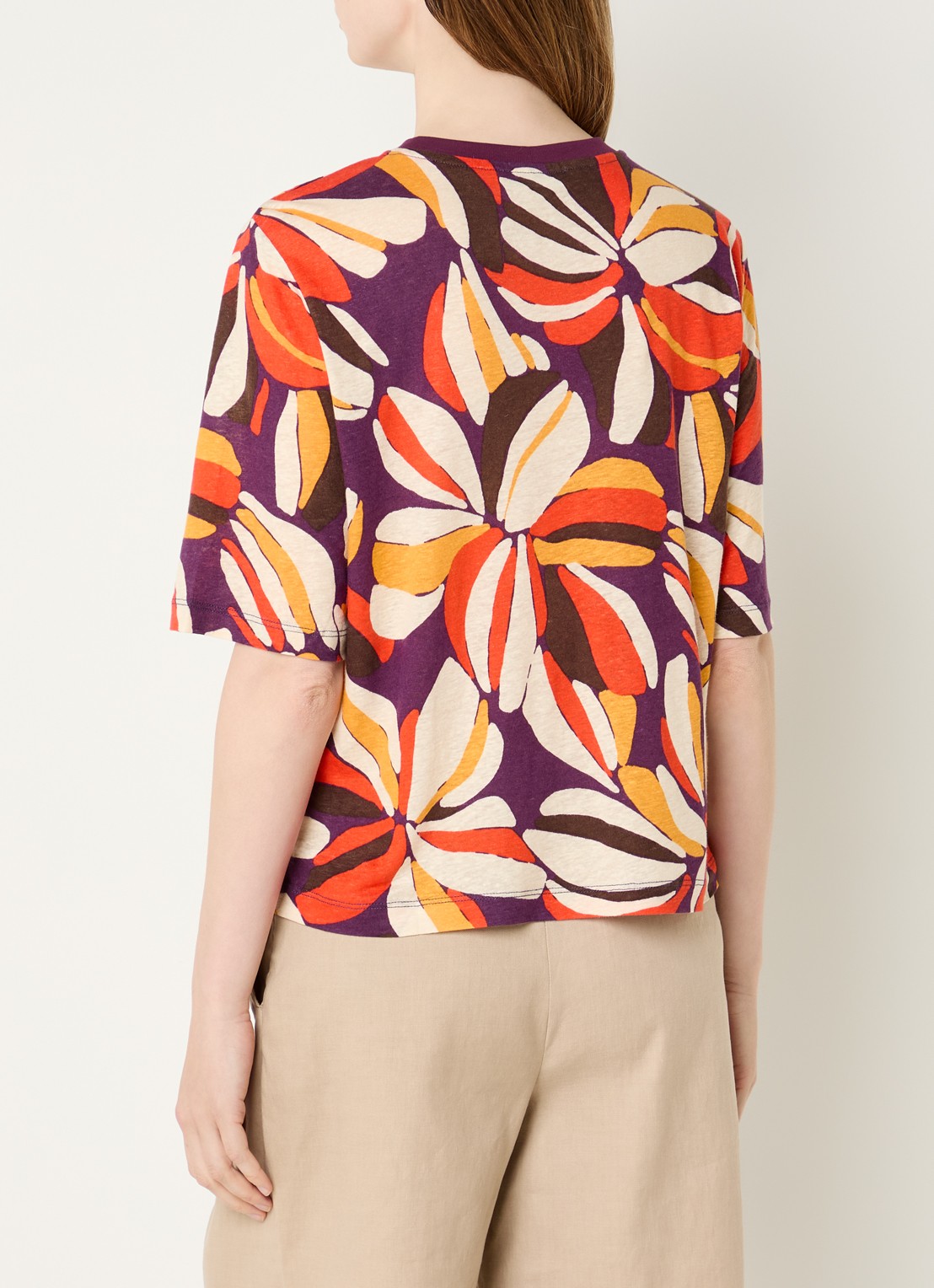 Benetton T-shirt in linnenblend met print - achterkant 2 orange