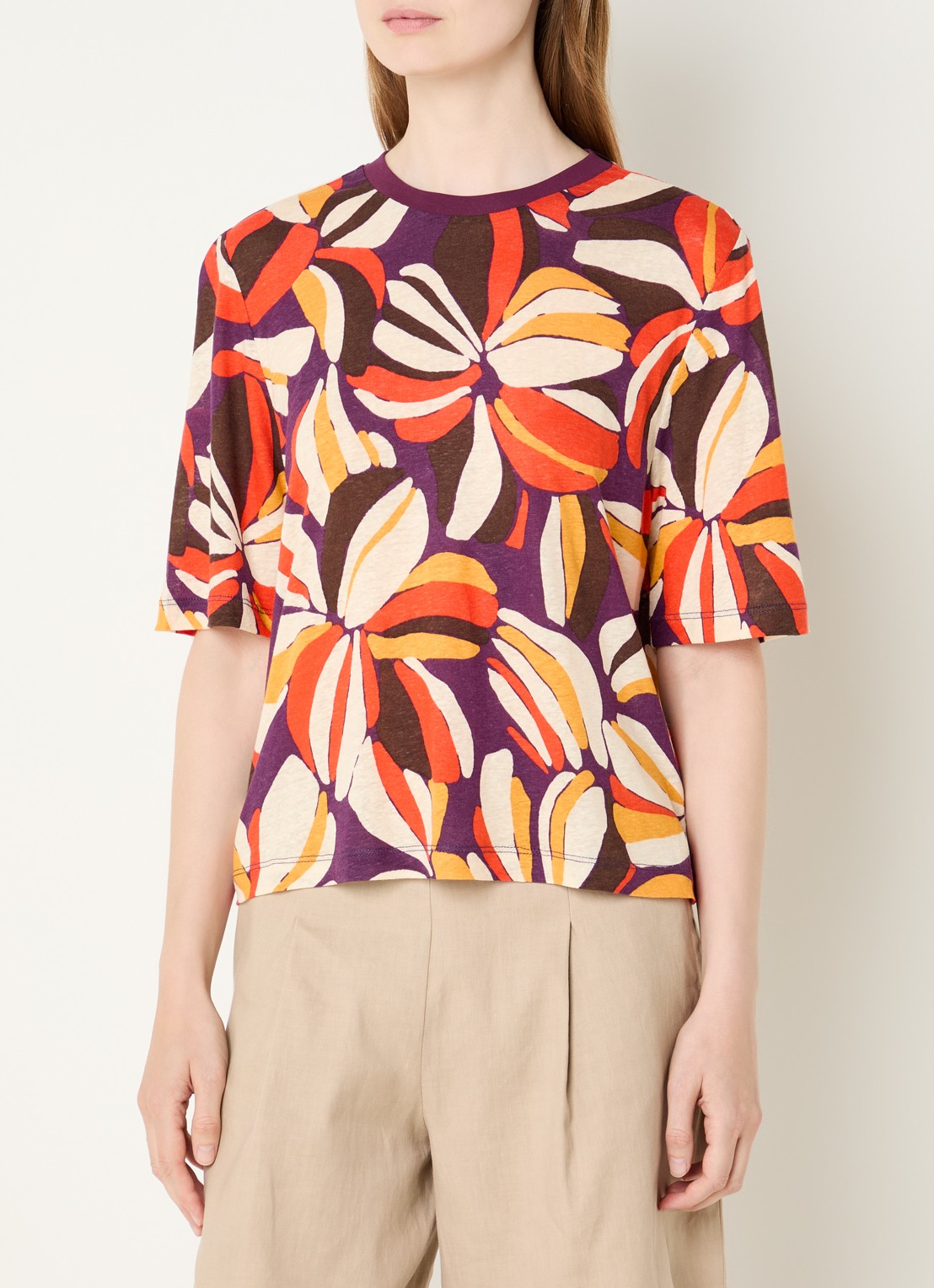 Benetton T-shirt in linnenblend met print - detail orange