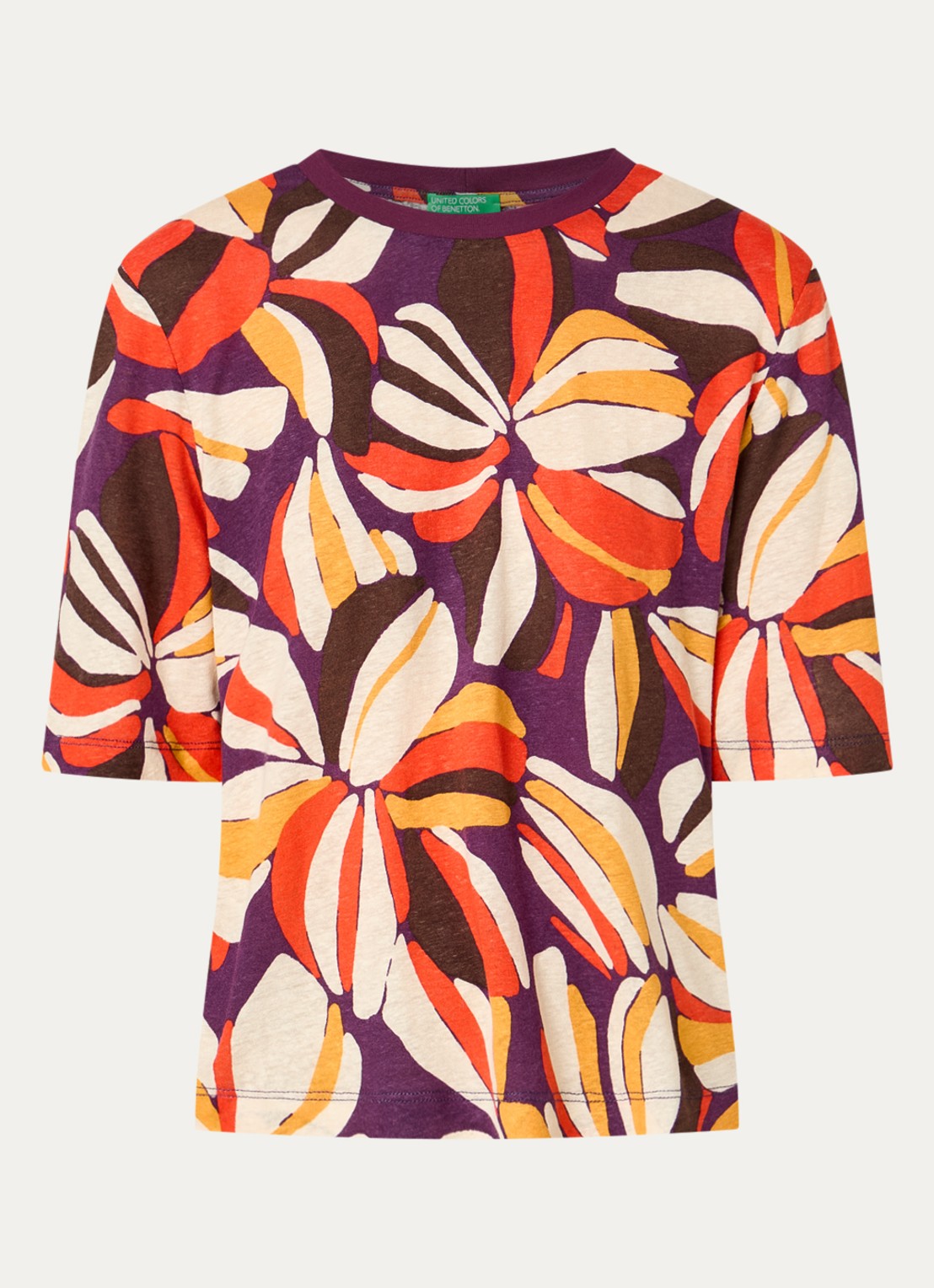 Benetton T-shirt in linnenblend met print - voorkant 3 orange