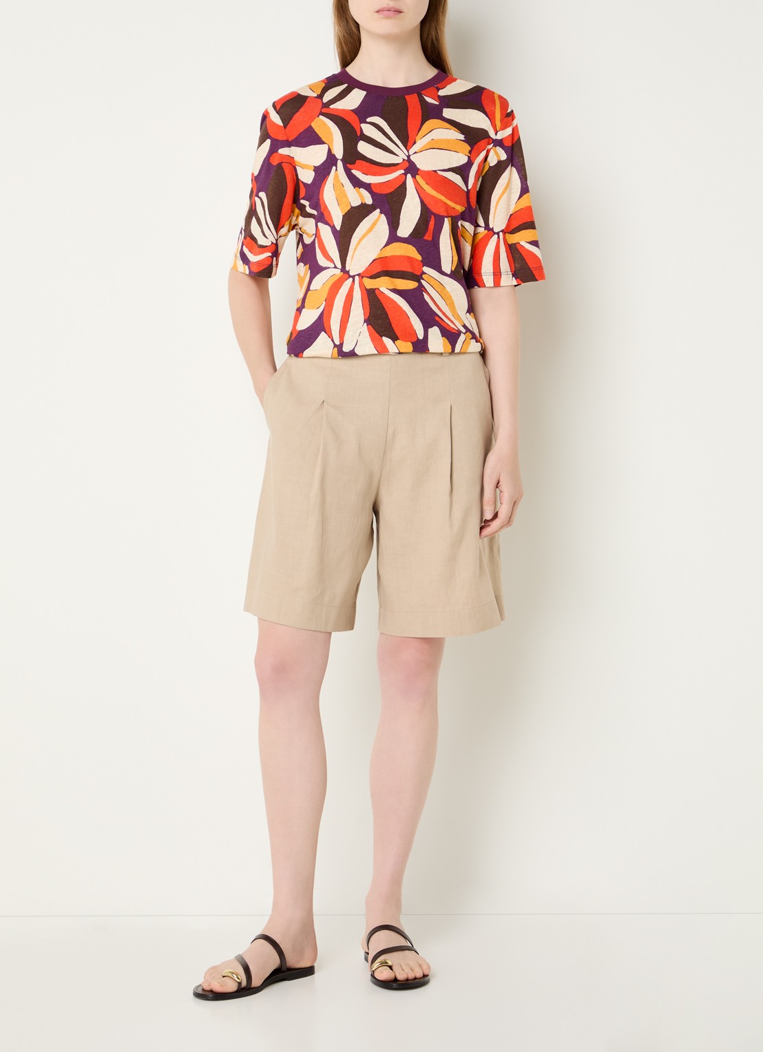Benetton T-shirt in linnenblend met print - voorkant 4 orange