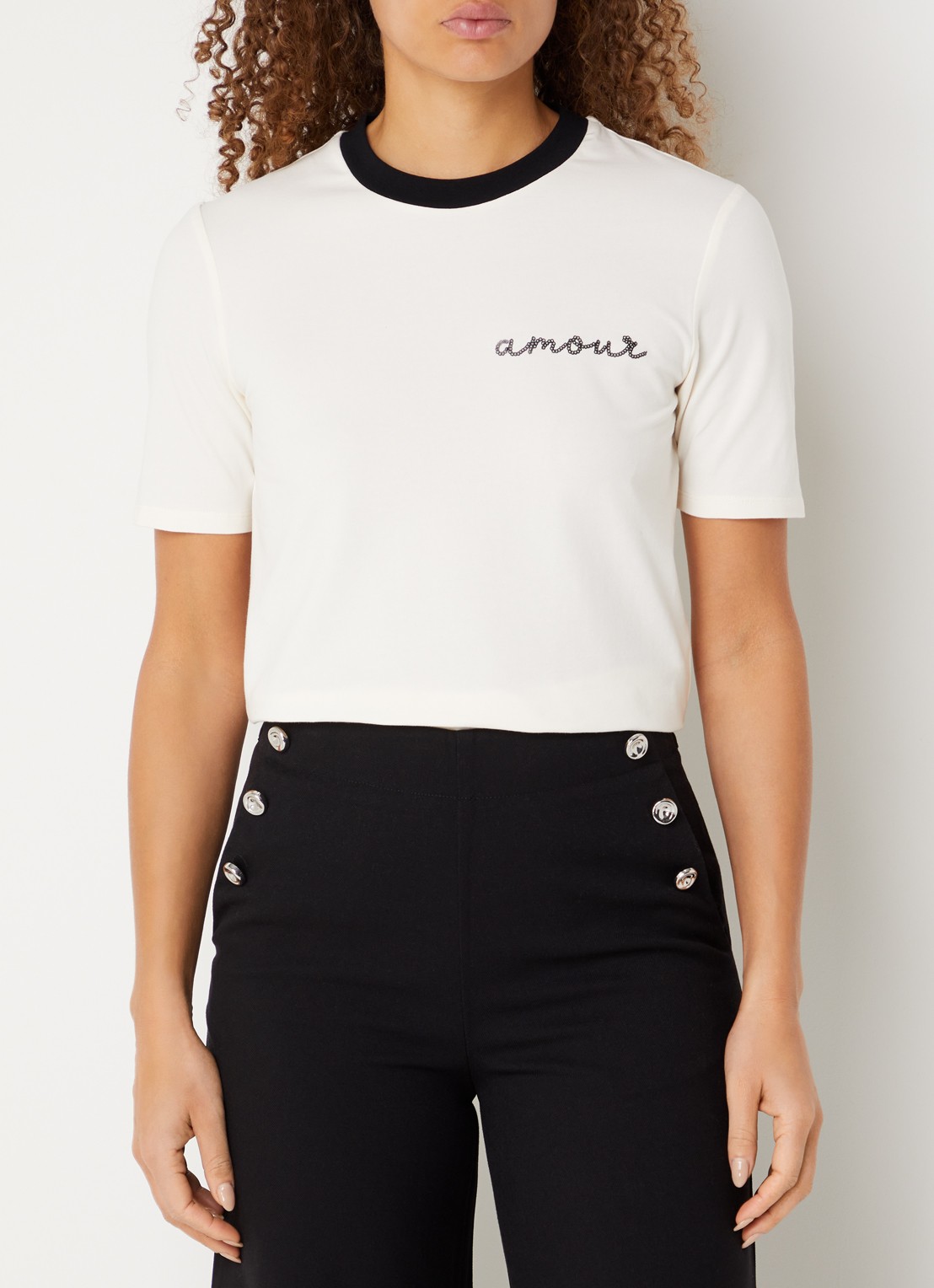 Benetton T-shirt met logo en pailletten - detail 3 creme