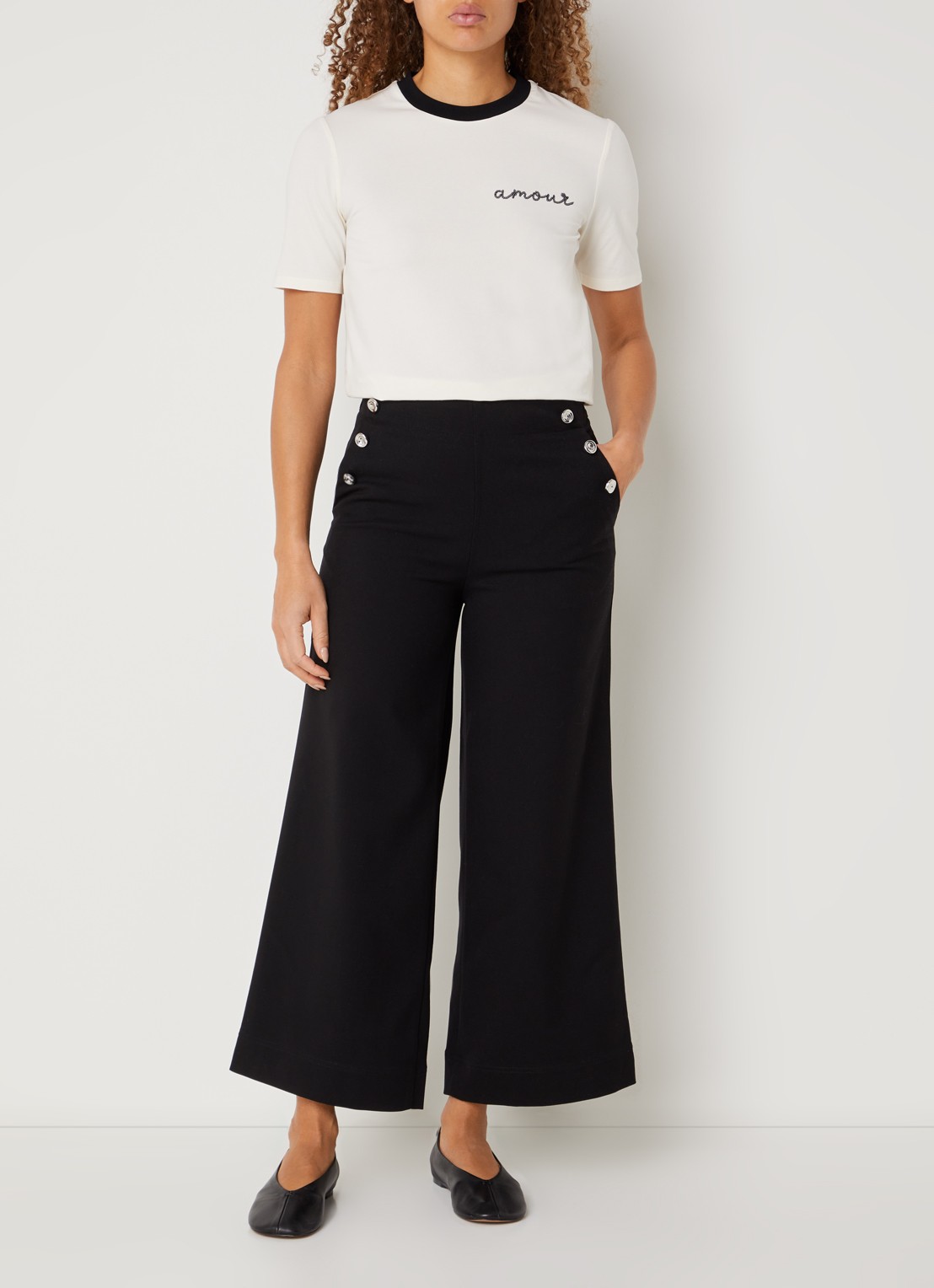 Benetton T-shirt met logo en pailletten - voorkant 2 creme