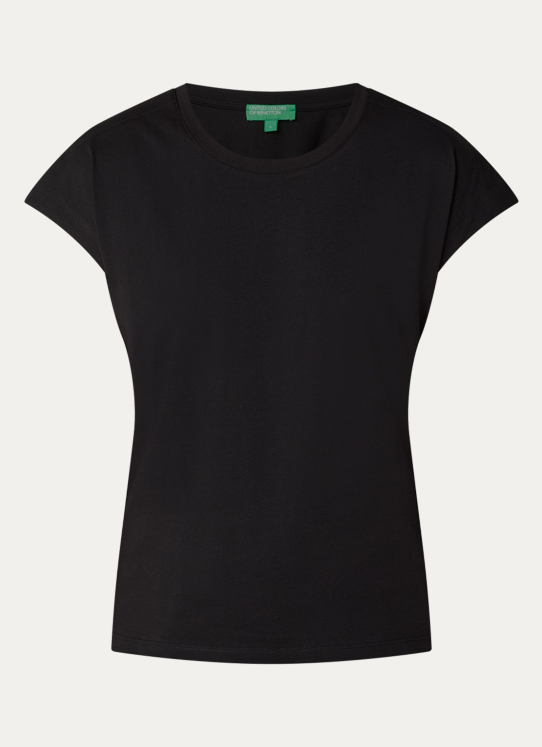 Benetton T-shirt met ronde hals en split - voorkant zwart