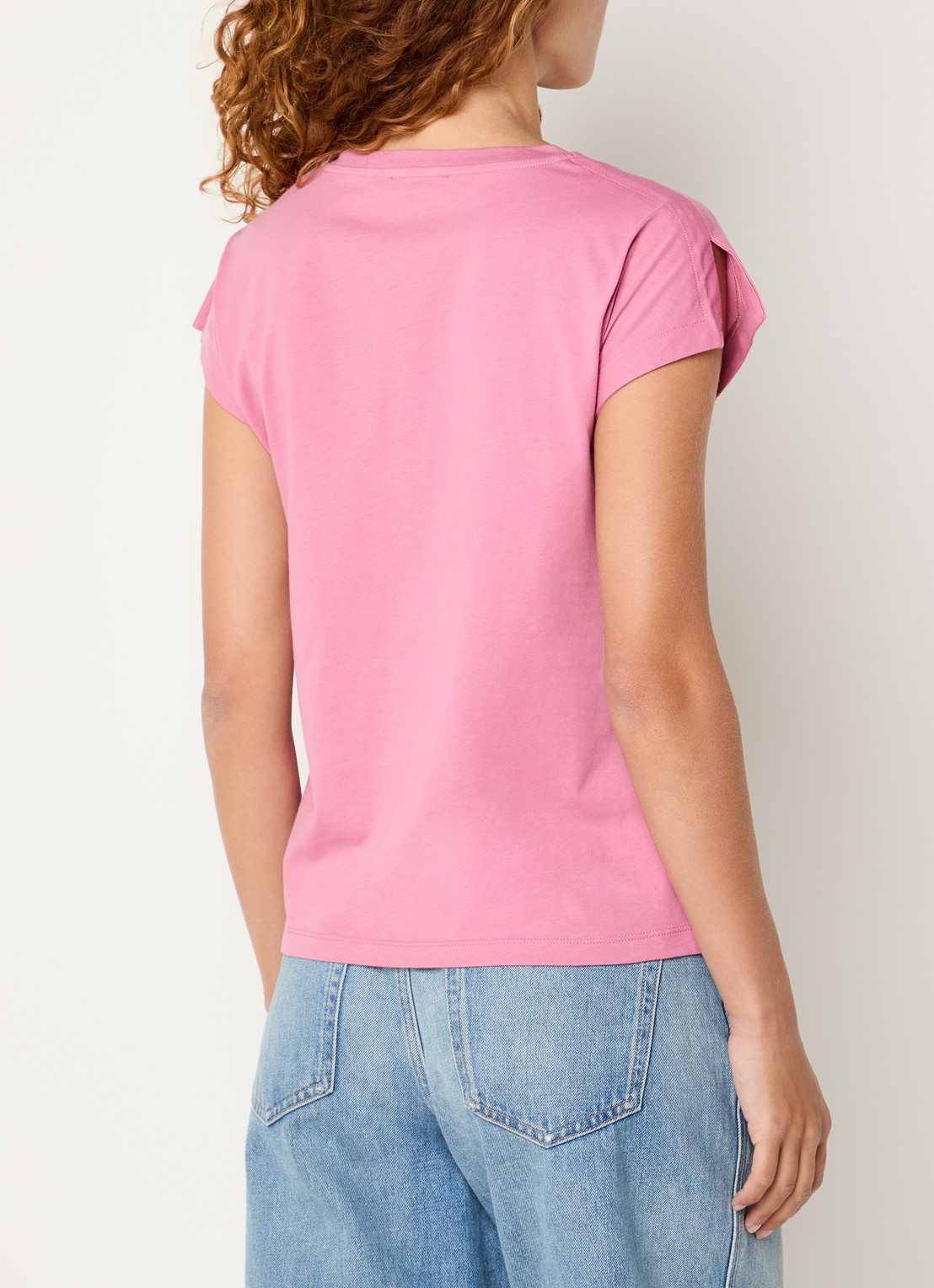 Benetton T-shirt met ronde hals en split - achterkant 4 roze