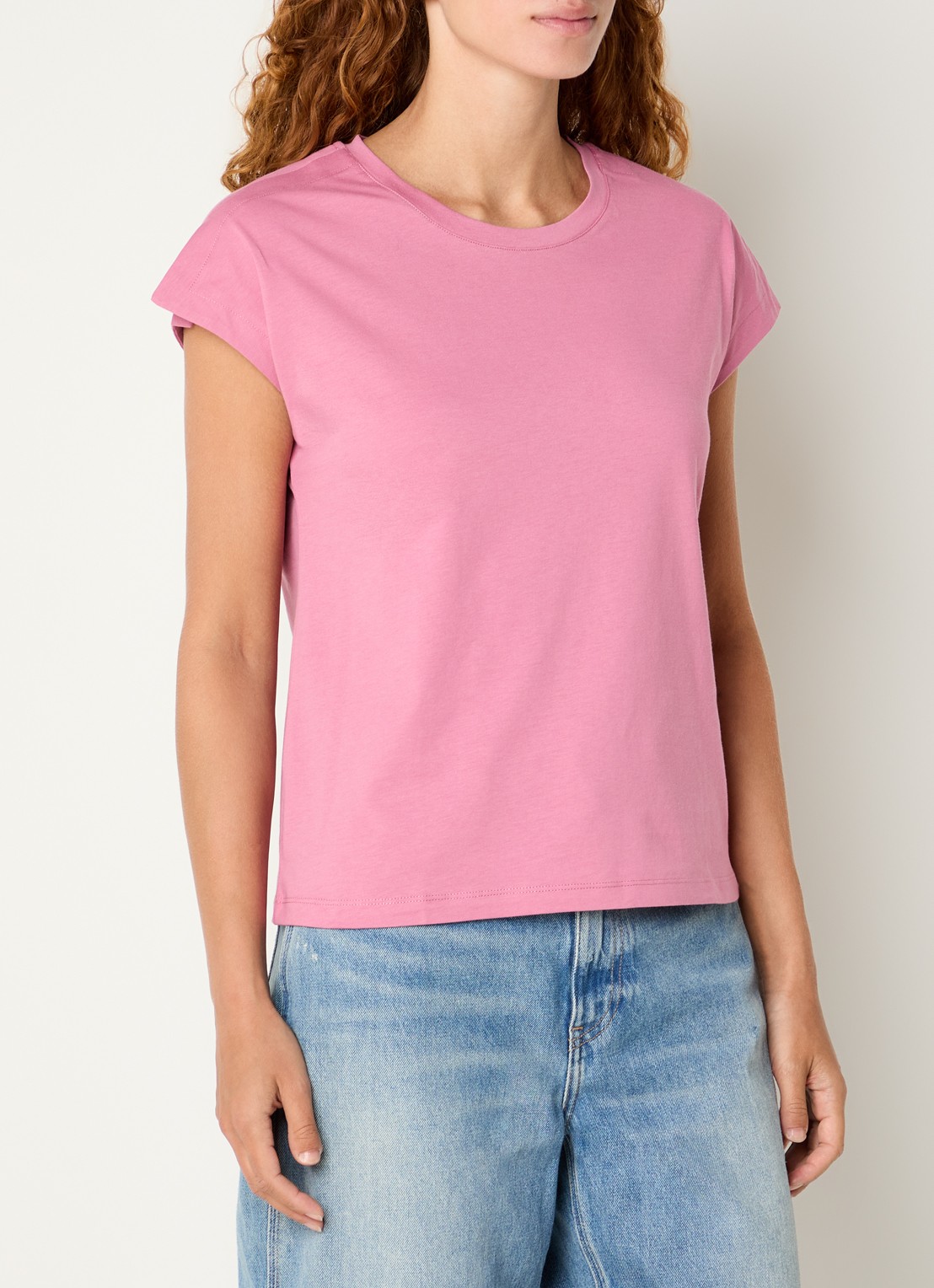 Benetton T-shirt met ronde hals en split - detail 3 roze