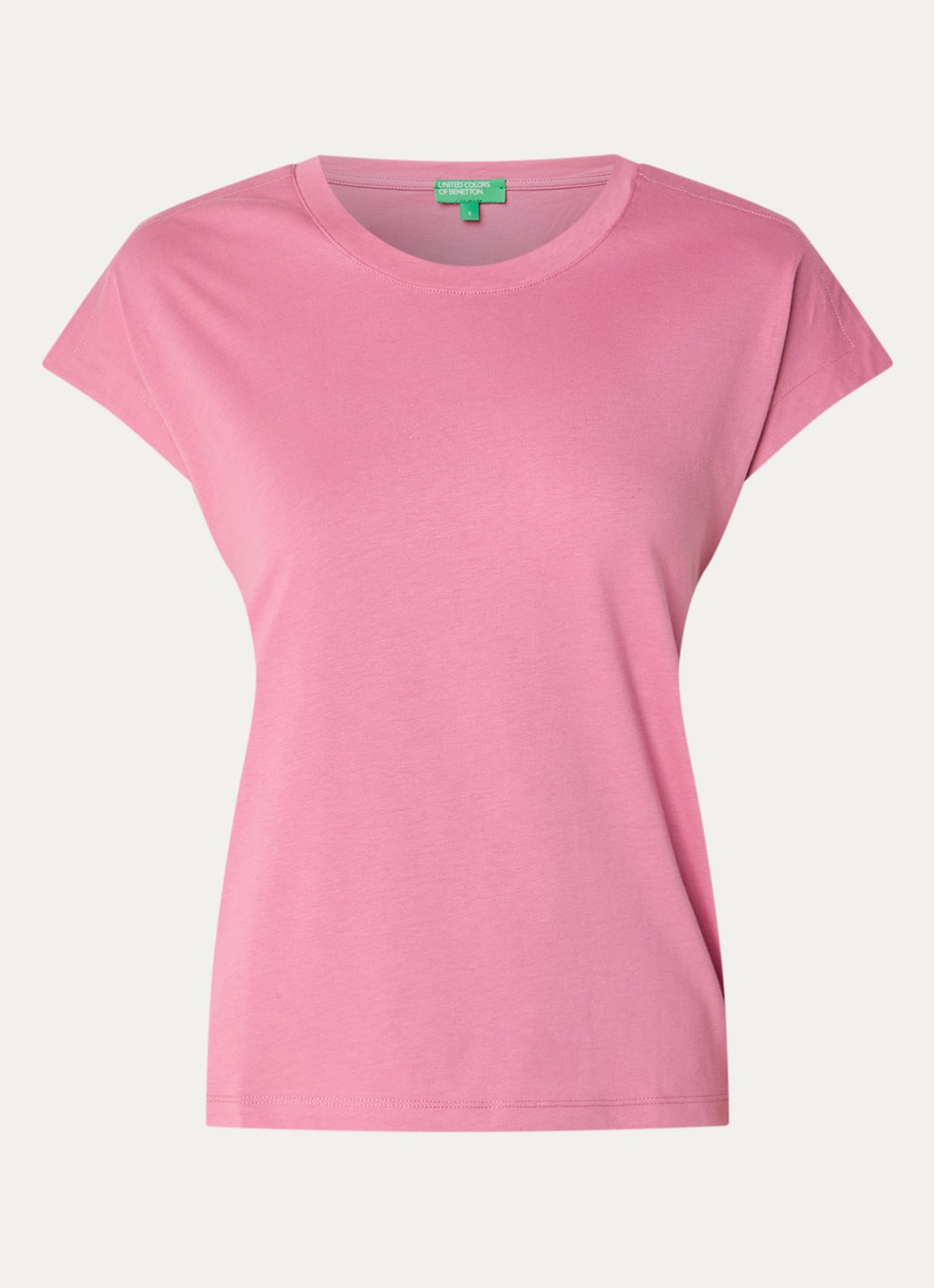 Benetton T-shirt met ronde hals en split - voorkant roze