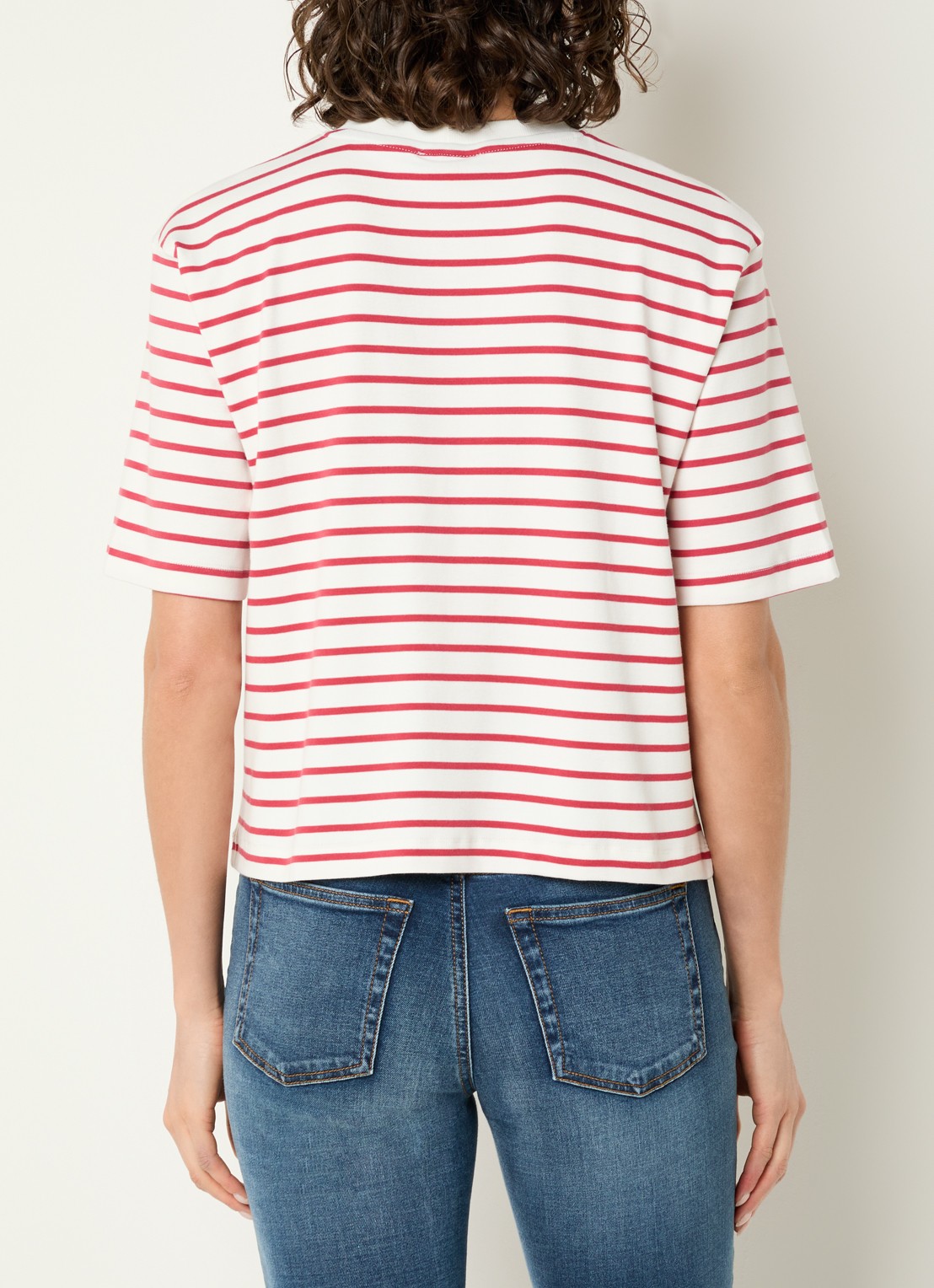 Benetton T-shirt met streepprint en borduring - achterkant 3 steenrood