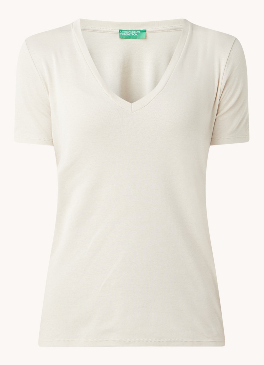 Benetton T-shirt van katoen met V-hals - voorkant 3 beige