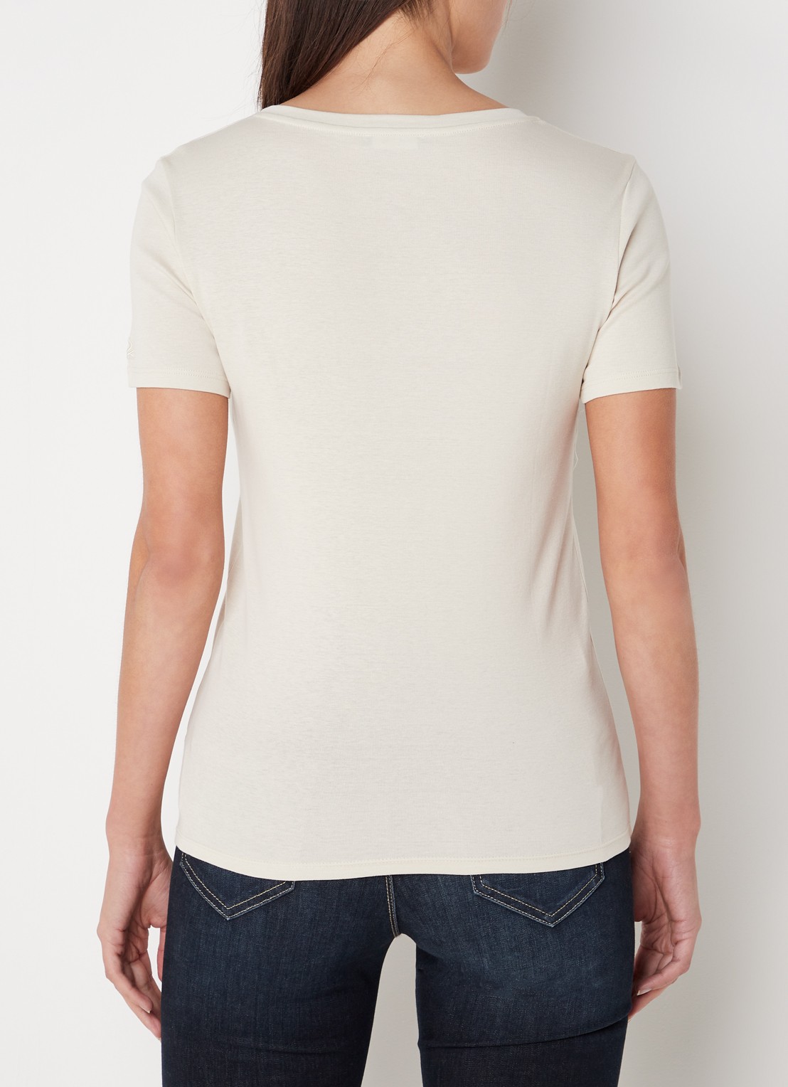 Benetton T-shirt van katoen met V-hals - achterkant zand