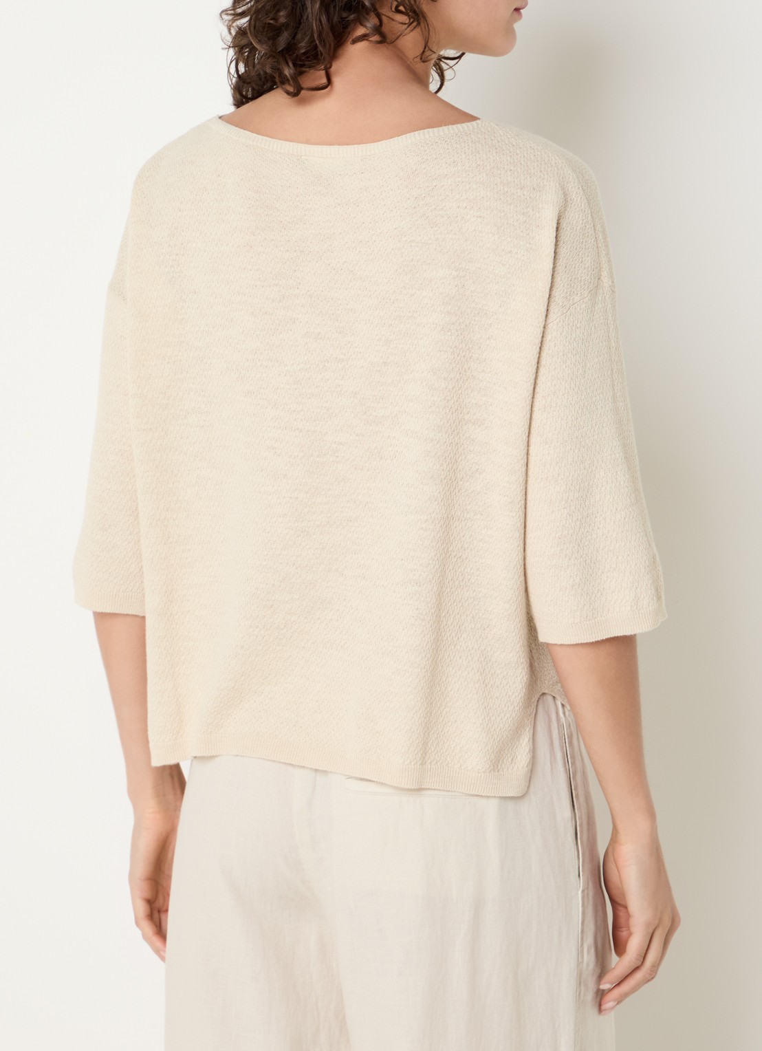 Benetton Top in linnenblend met boothals - achterkant 3 vanillegeel