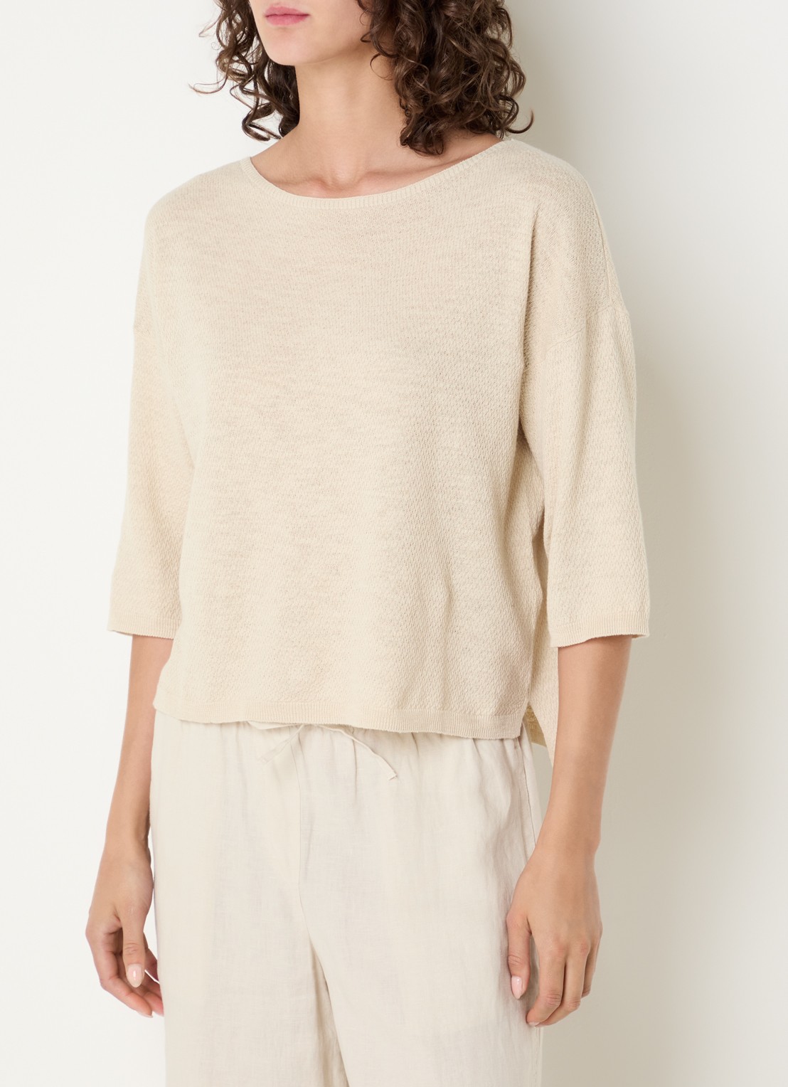 Benetton Top in linnenblend met boothals - detail 4 vanillegeel