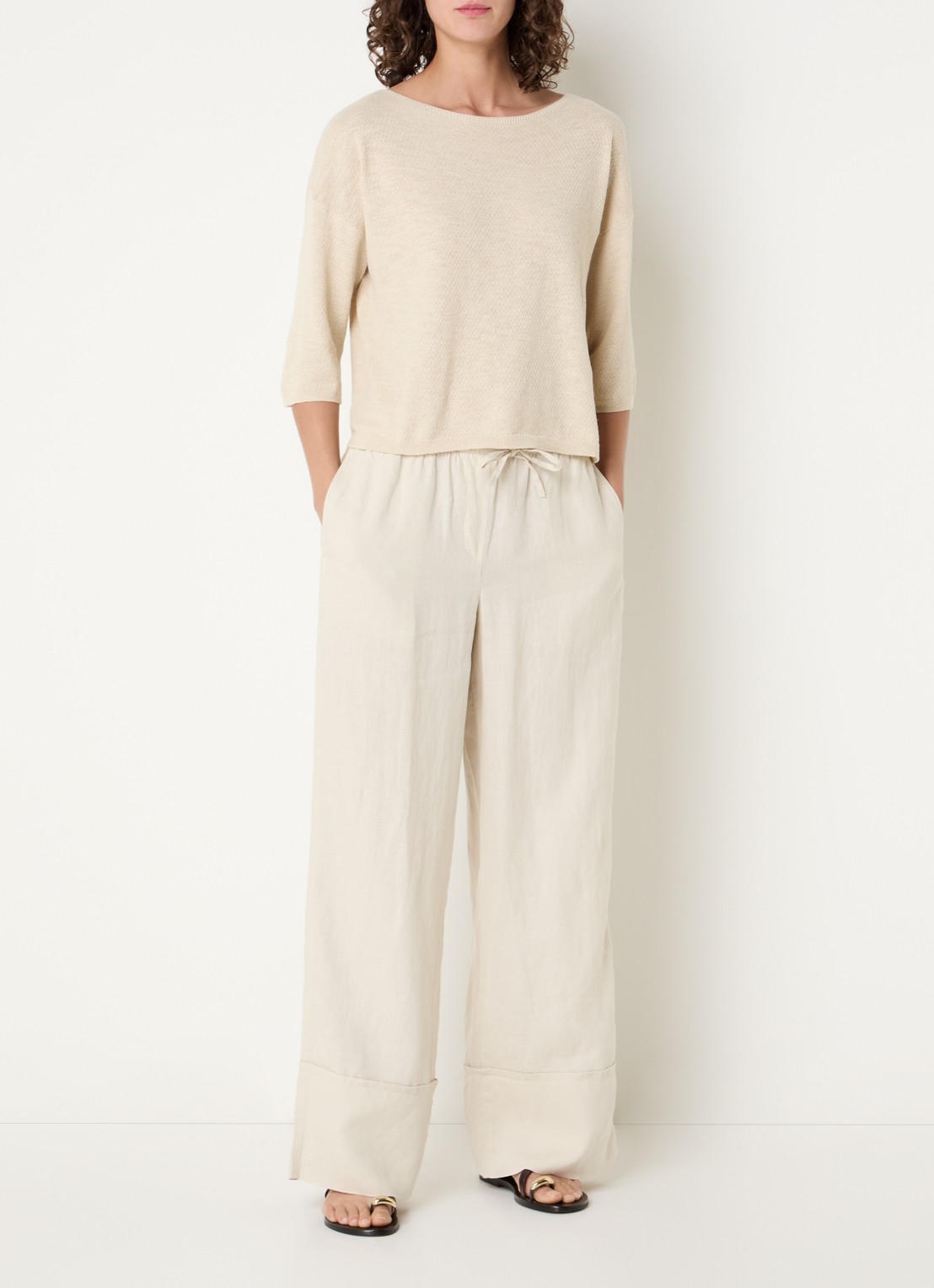 Benetton Top in linnenblend met boothals - voorkant 2 vanillegeel