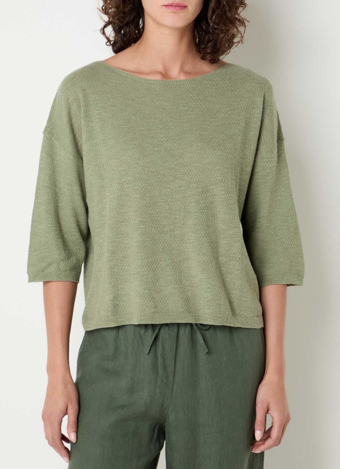 Benetton Top in linnenblend met boothals - detail 4 groen