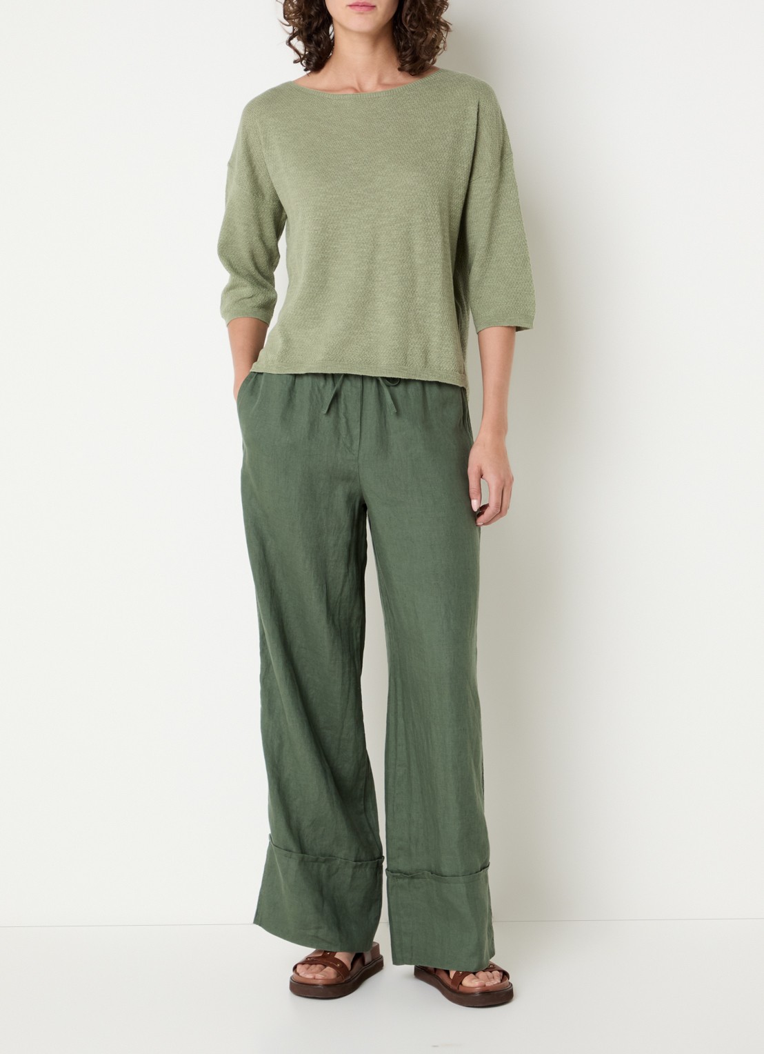 Benetton Top in linnenblend met boothals - voorkant 3 groen