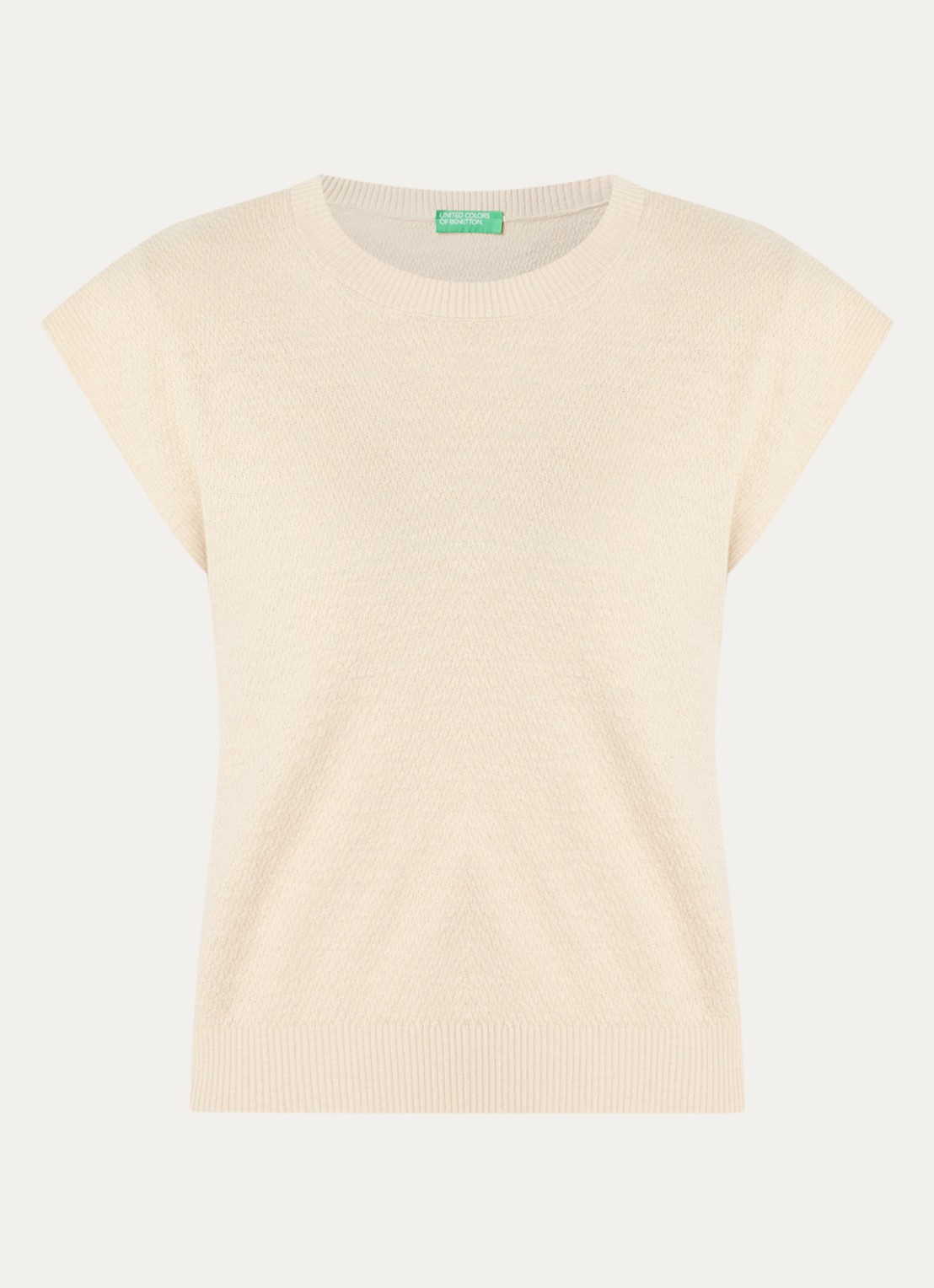 Benetton Top in linnenblend met ronde hals - voorkant 2 zand