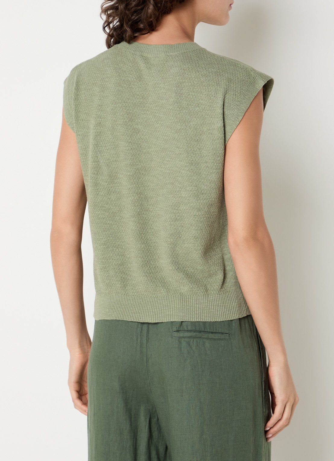 Benetton Top in linnenblend met ronde hals - achterkant lichtgroen