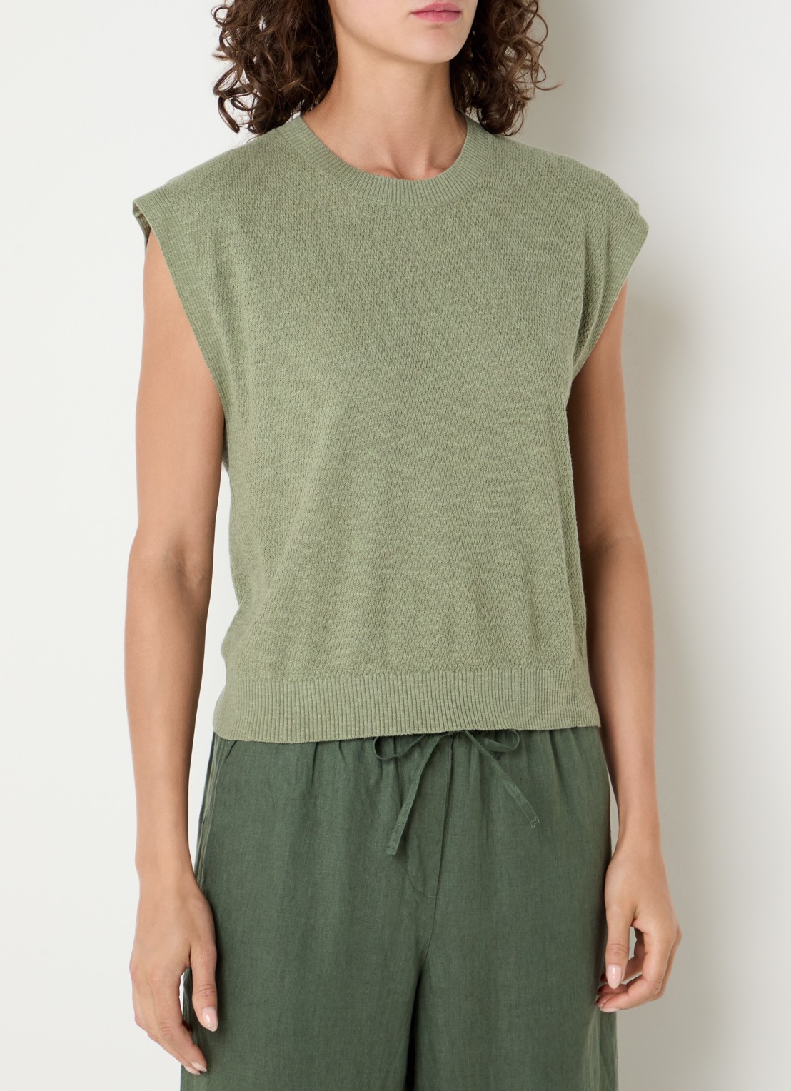 Benetton Top in linnenblend met ronde hals - detail 4 lichtgroen