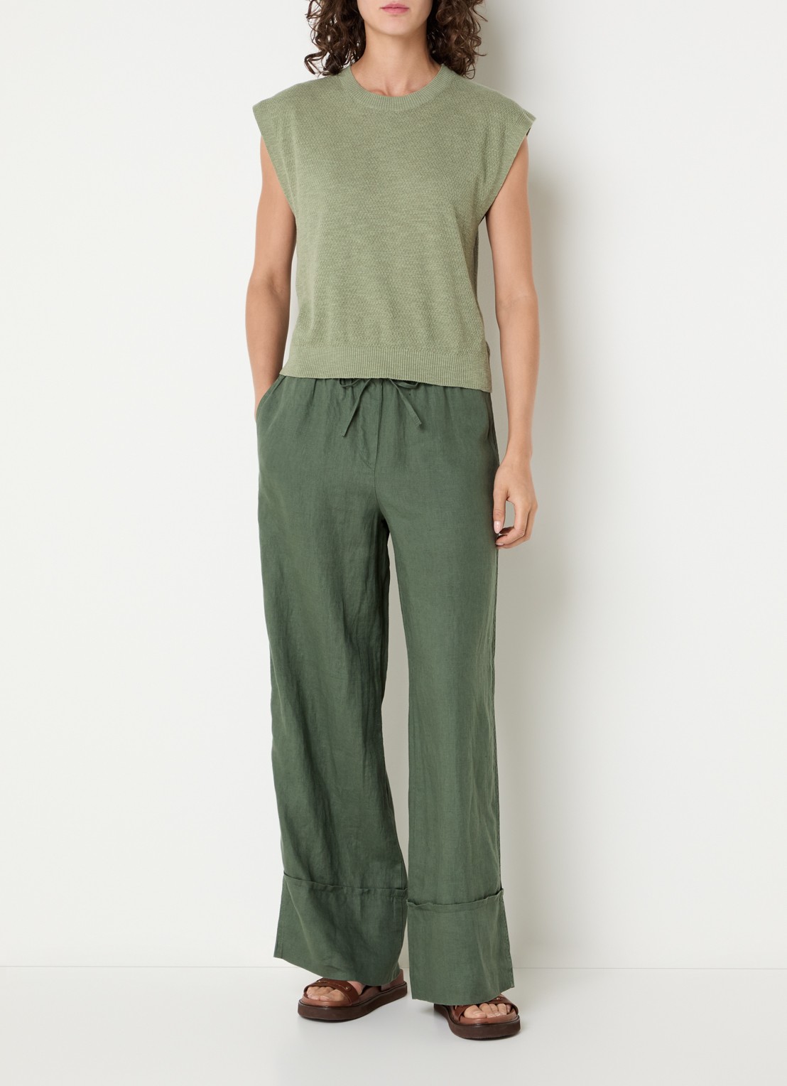 Benetton Top in linnenblend met ronde hals - voorkant 3 lichtgroen