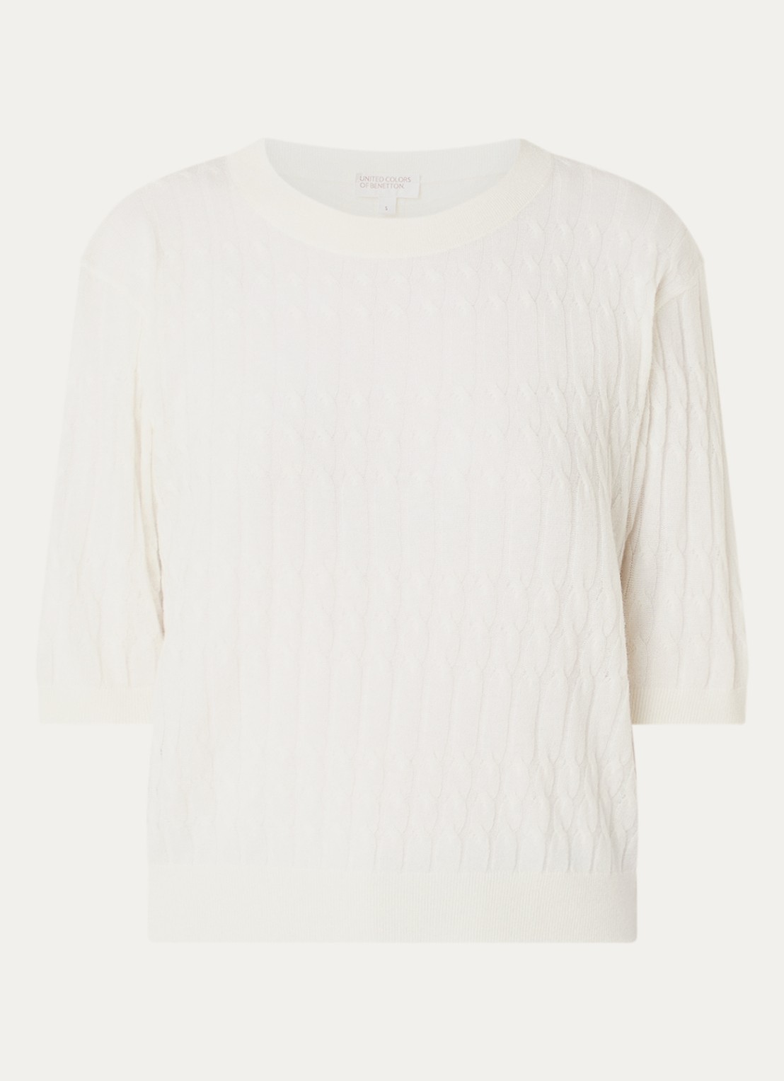 Benetton Top in wolblend met ronde hals - voorkant 3 creme