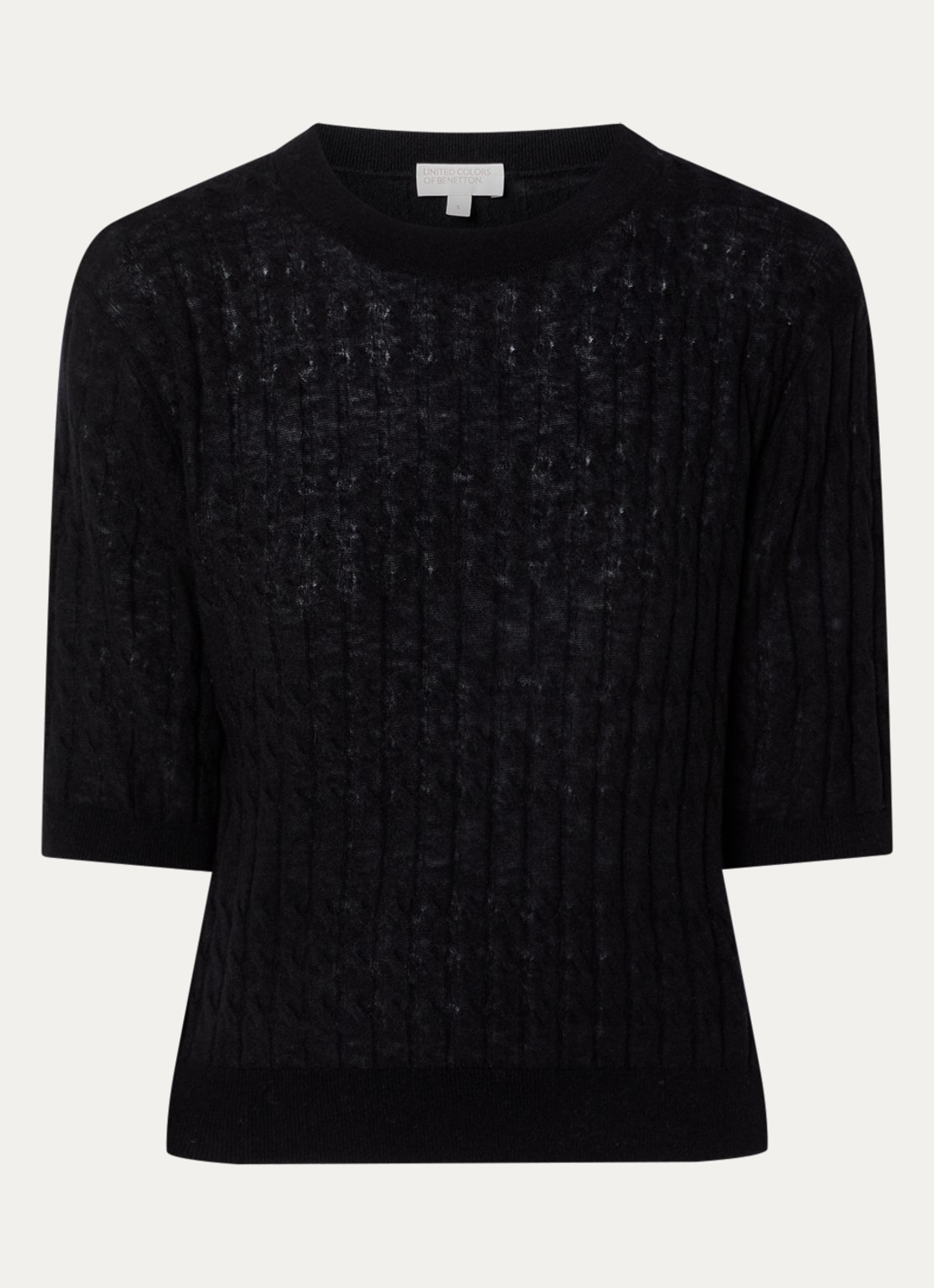 Benetton Top in wolblend met ronde hals - voorkant 3 zwart