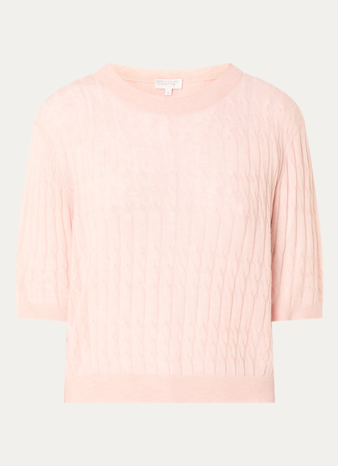 Benetton Top in wolblend met ronde hals - voorkant oudroze