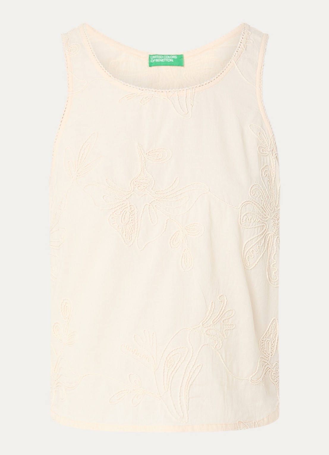 Benetton Top met bloemborduring  - voorkant creme