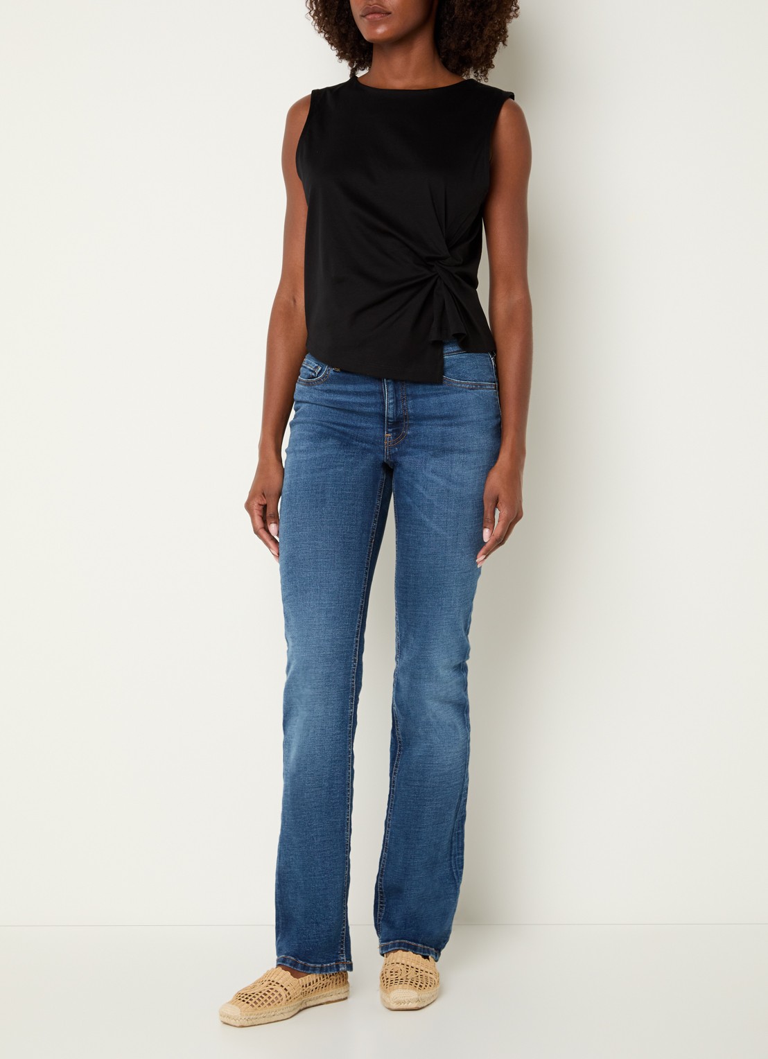 Benetton Top met knoopdetail  - voorkant 4 zwart