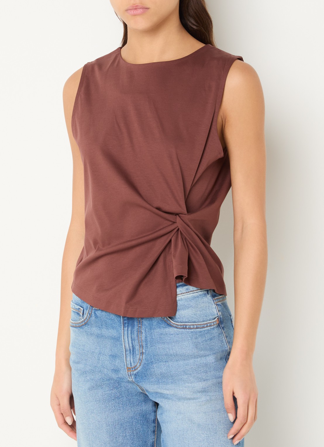 Benetton Top met knoopdetail  - detail bruin