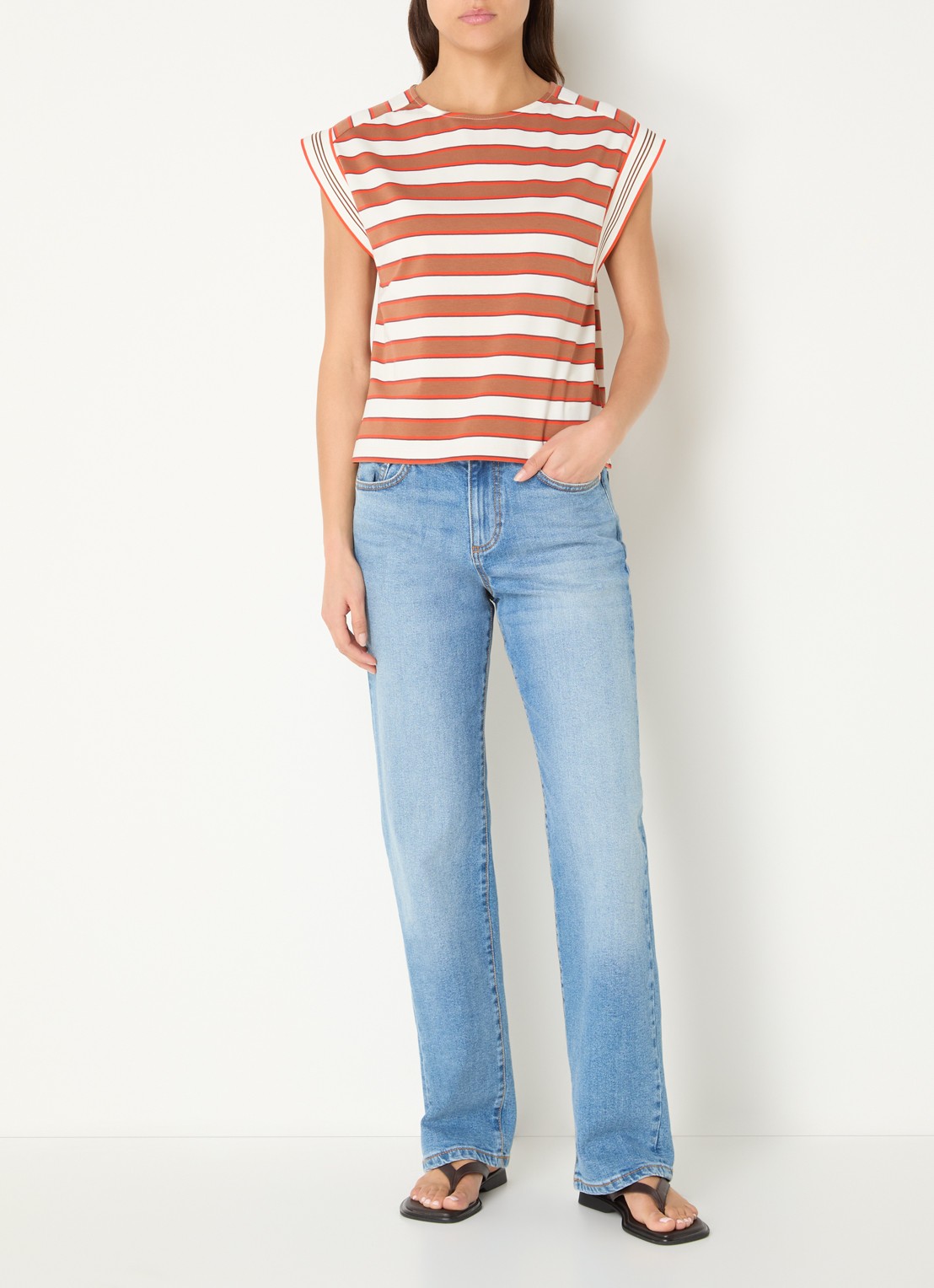 Benetton Top met streepprint - voorkant 3 bruin