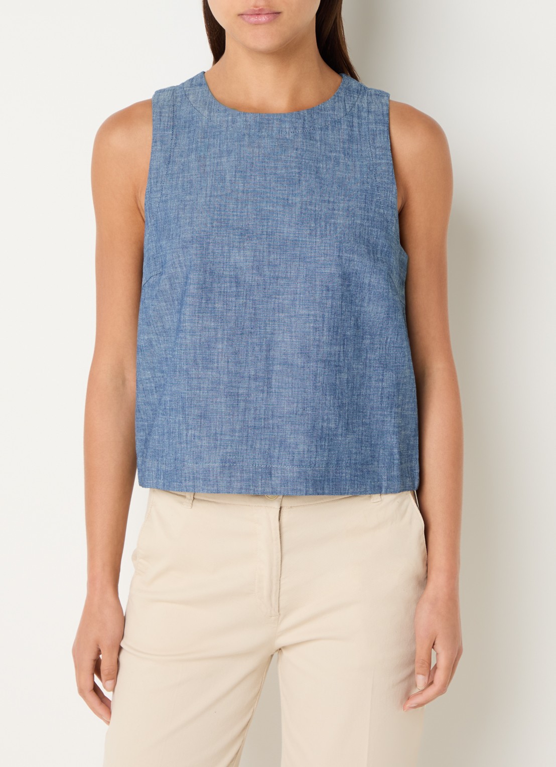 Benetton Top van chambray - detail 4 blauw